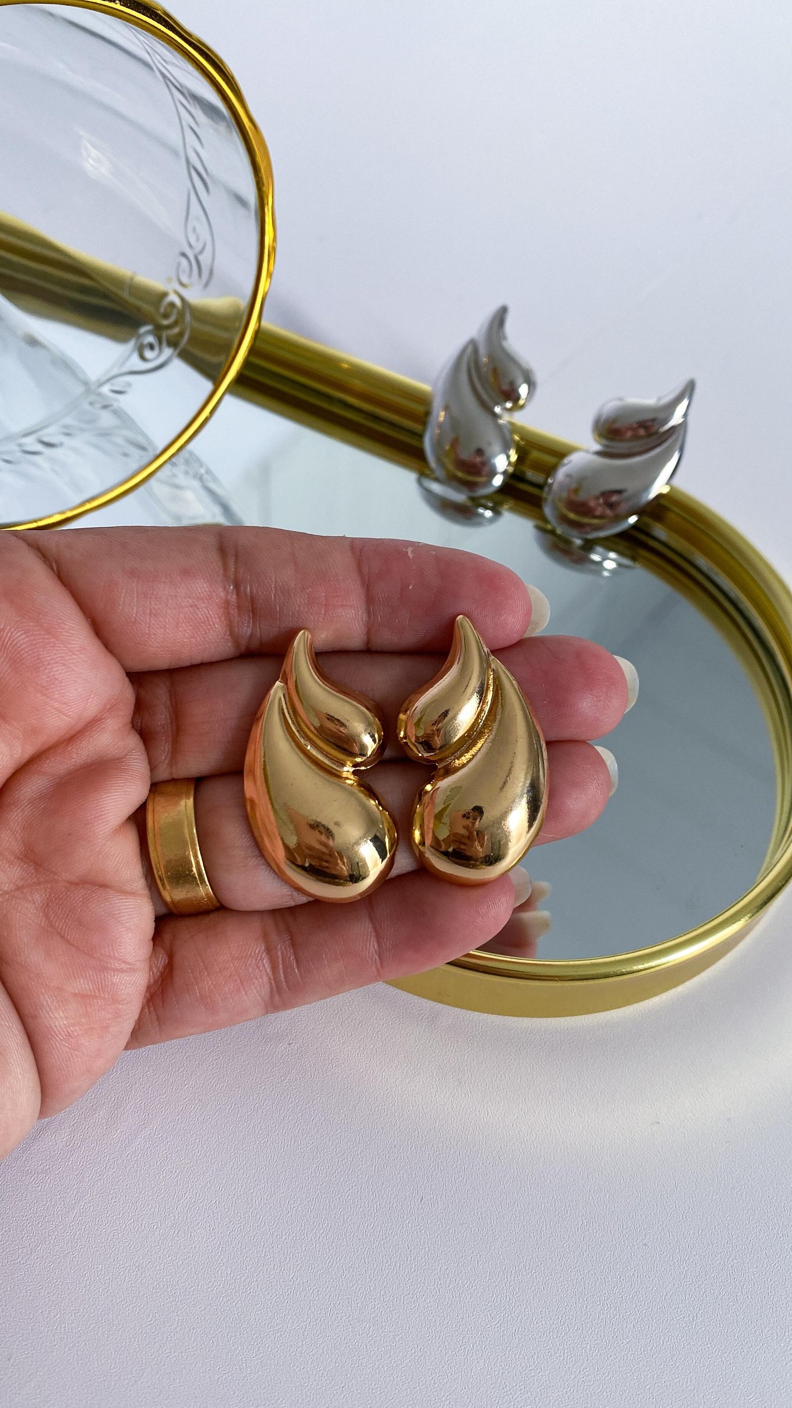 Brinco Folheado Gota Duplo M 