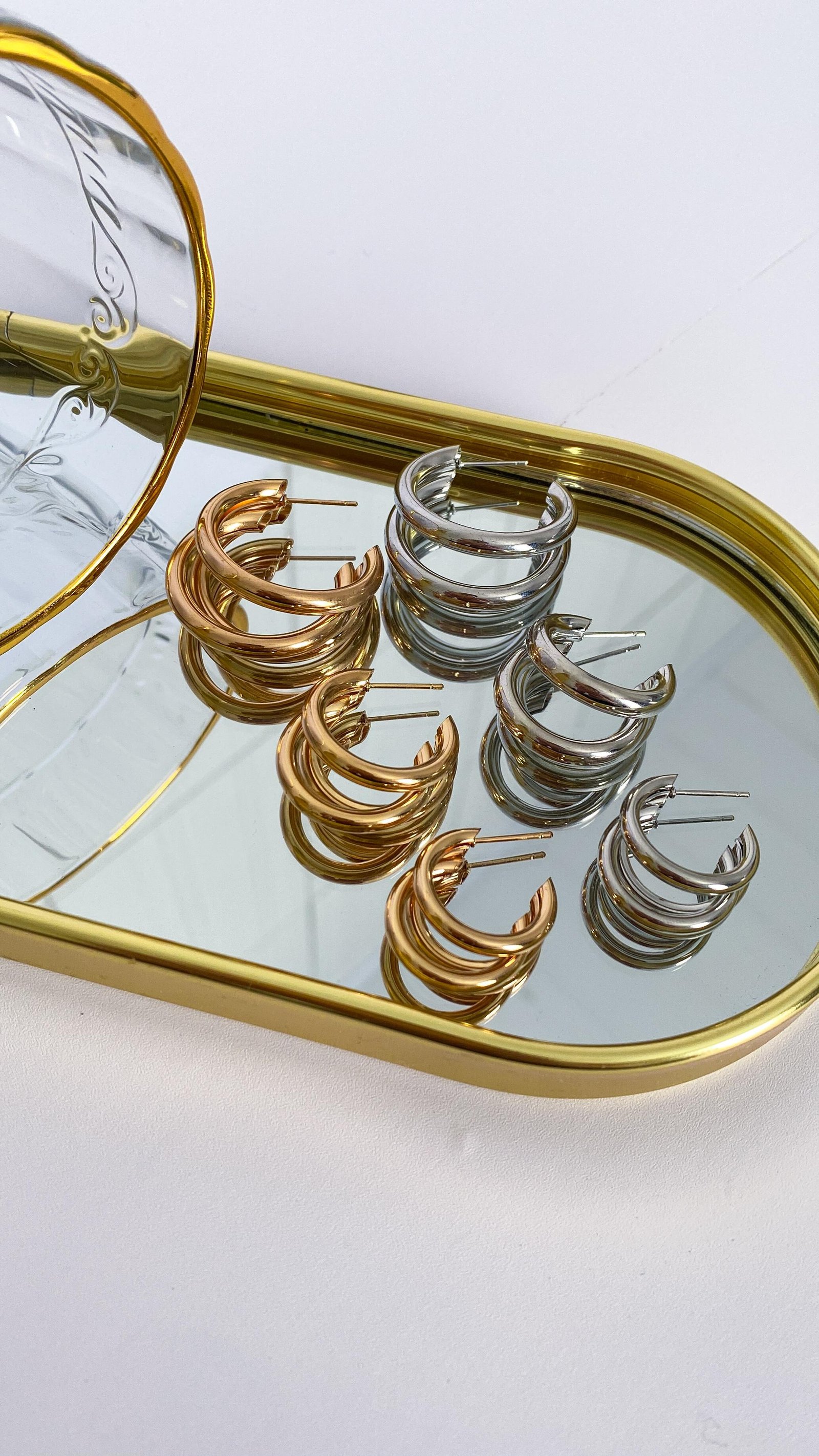 Brinco Folheado Triplo Liso M