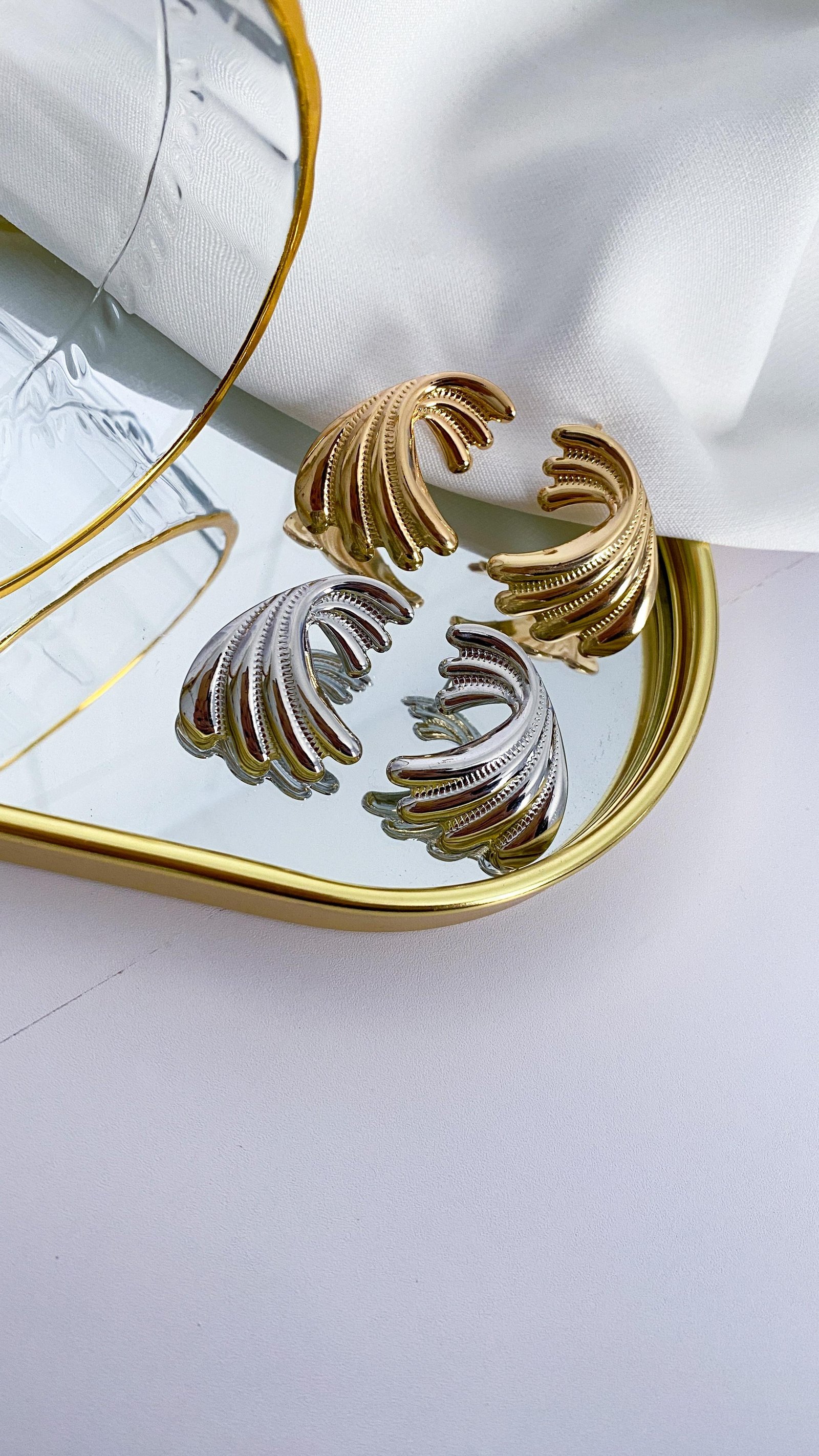 Brinco Folheado Leque