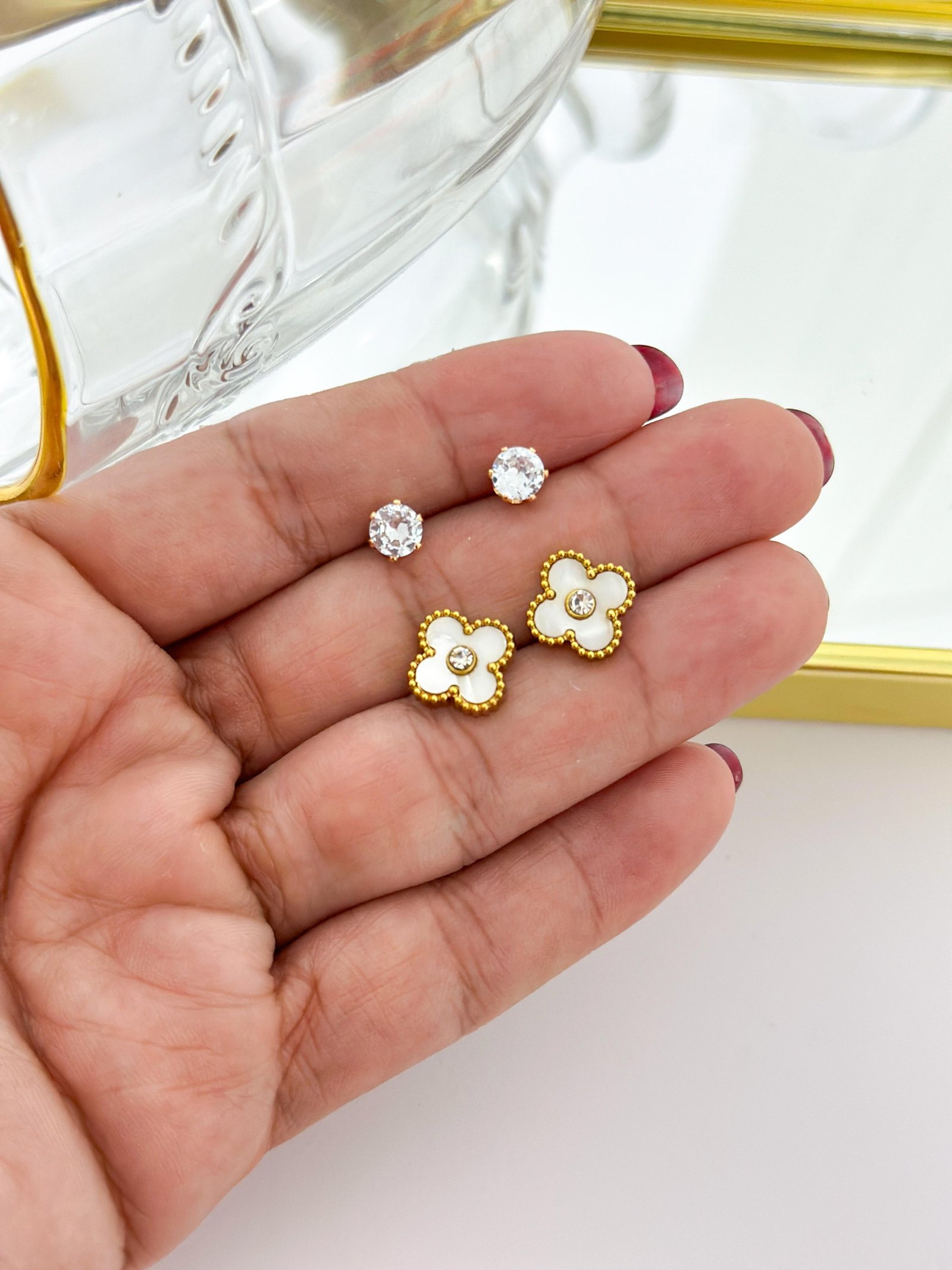 Brinco Aço Inox Duplo Virginia Resina e Pedra 