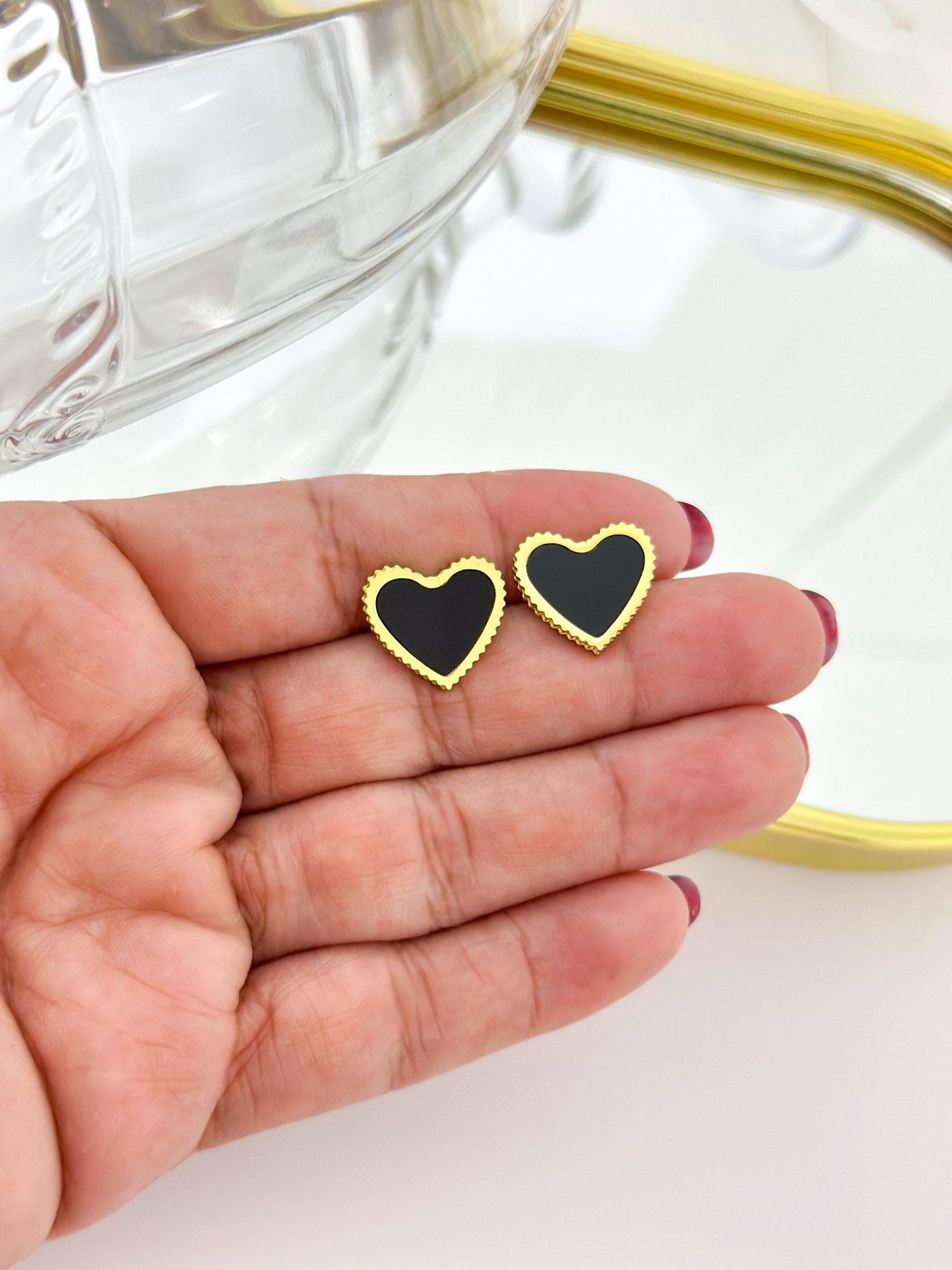 Brinco Aço Inox Coração Resinado