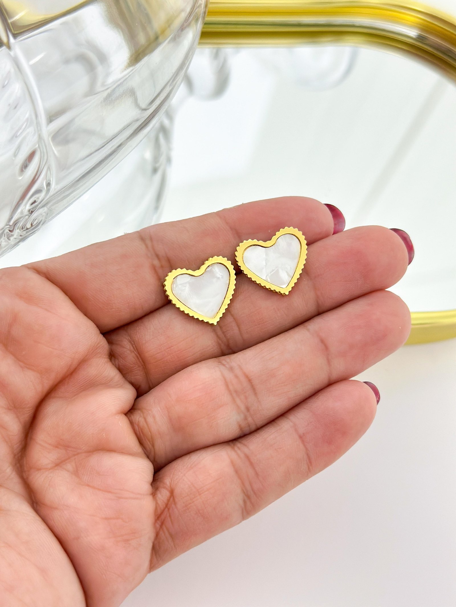 Brinco Aço Inox Coração Resinado