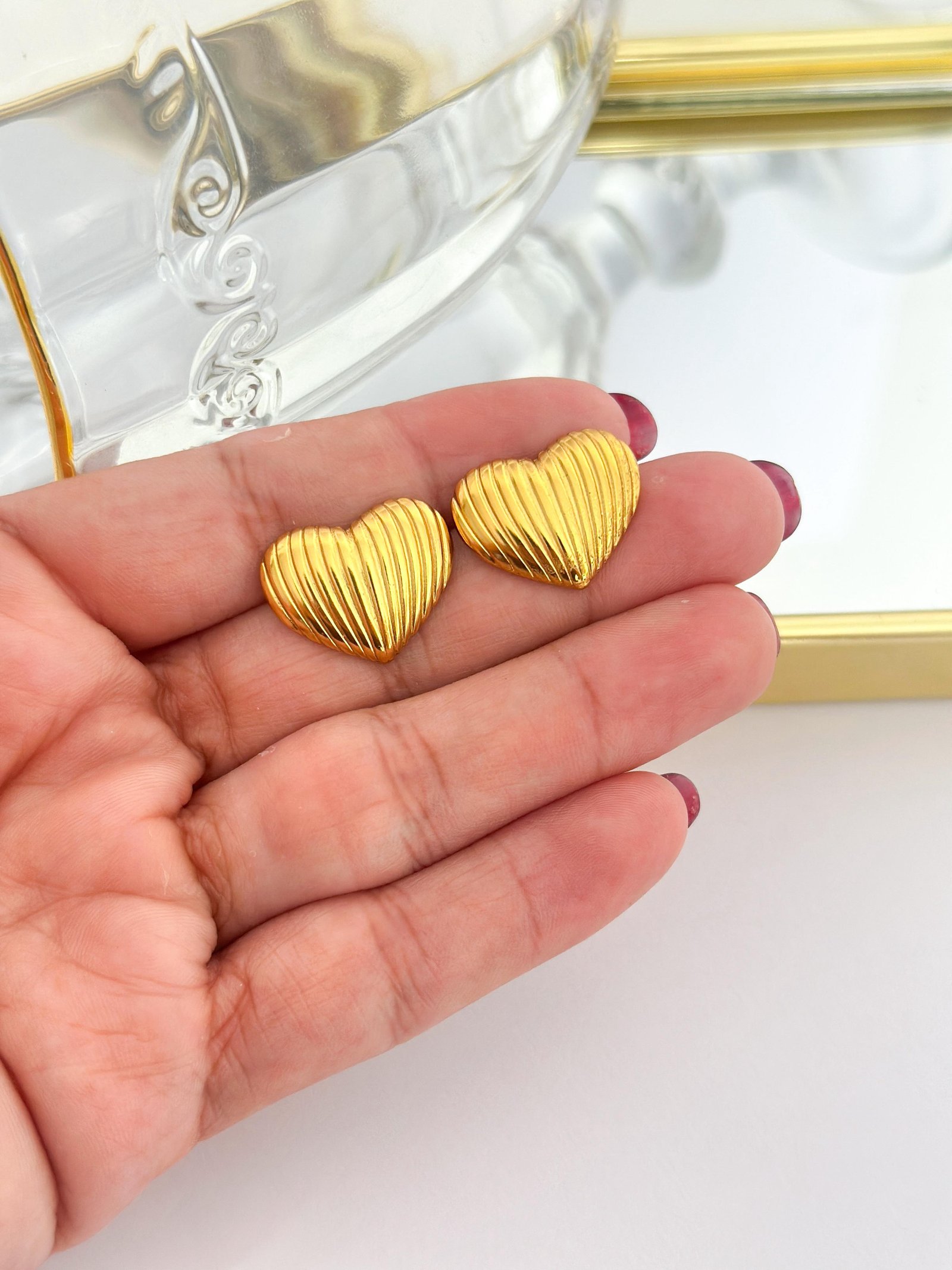 Brinco Aço Inox Coração Listrado