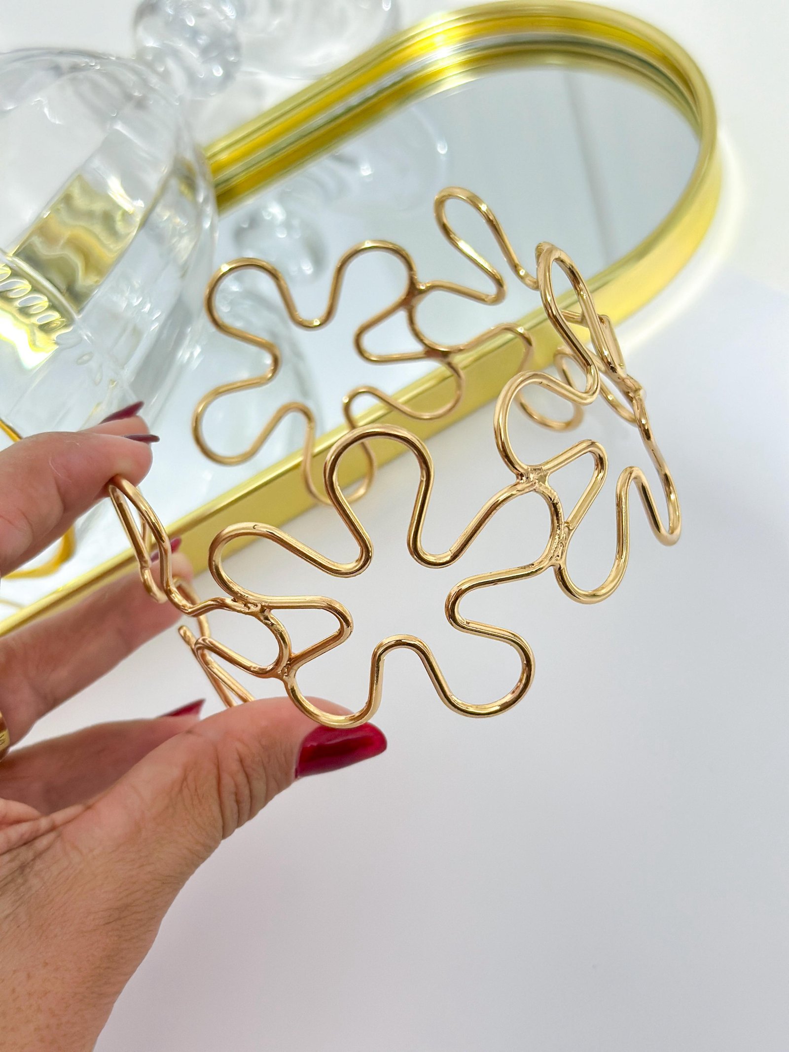 Bracelete Folheado Flor Braço Dourado 