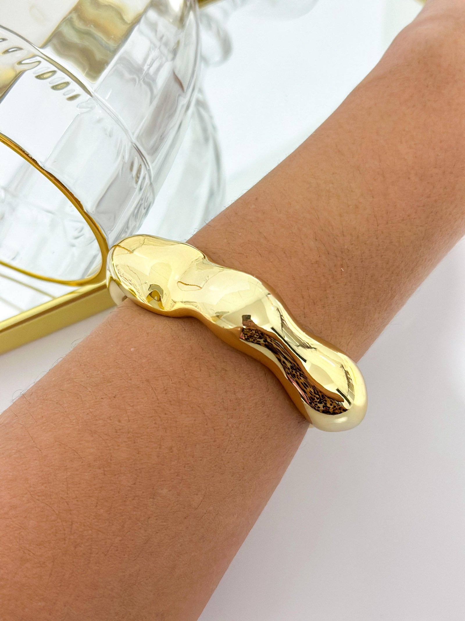 Bracelete Folheado Robusto ABS Nuvem Dourado