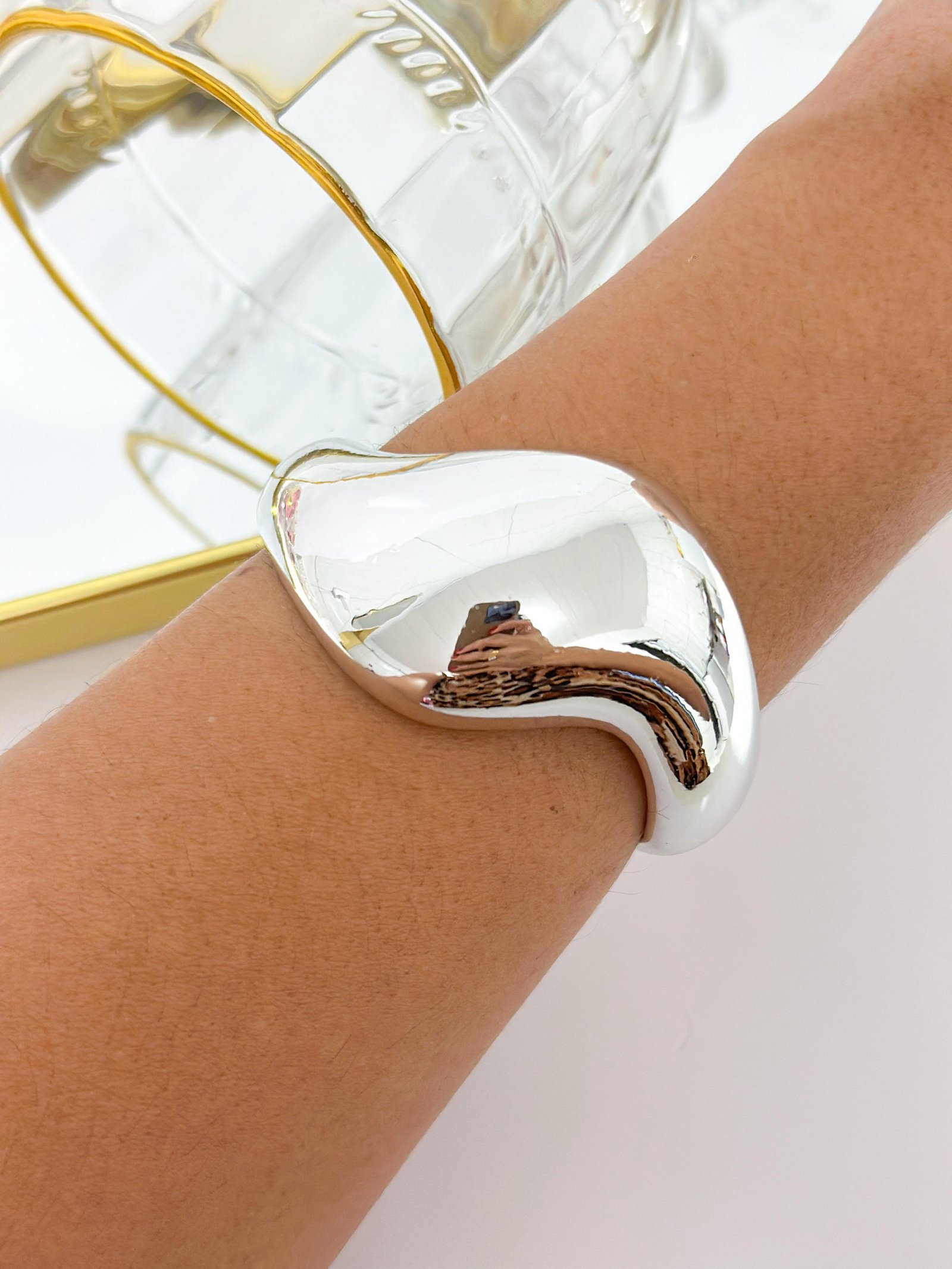 Bracelete Folheado Robusto ABS Ondulado Prata