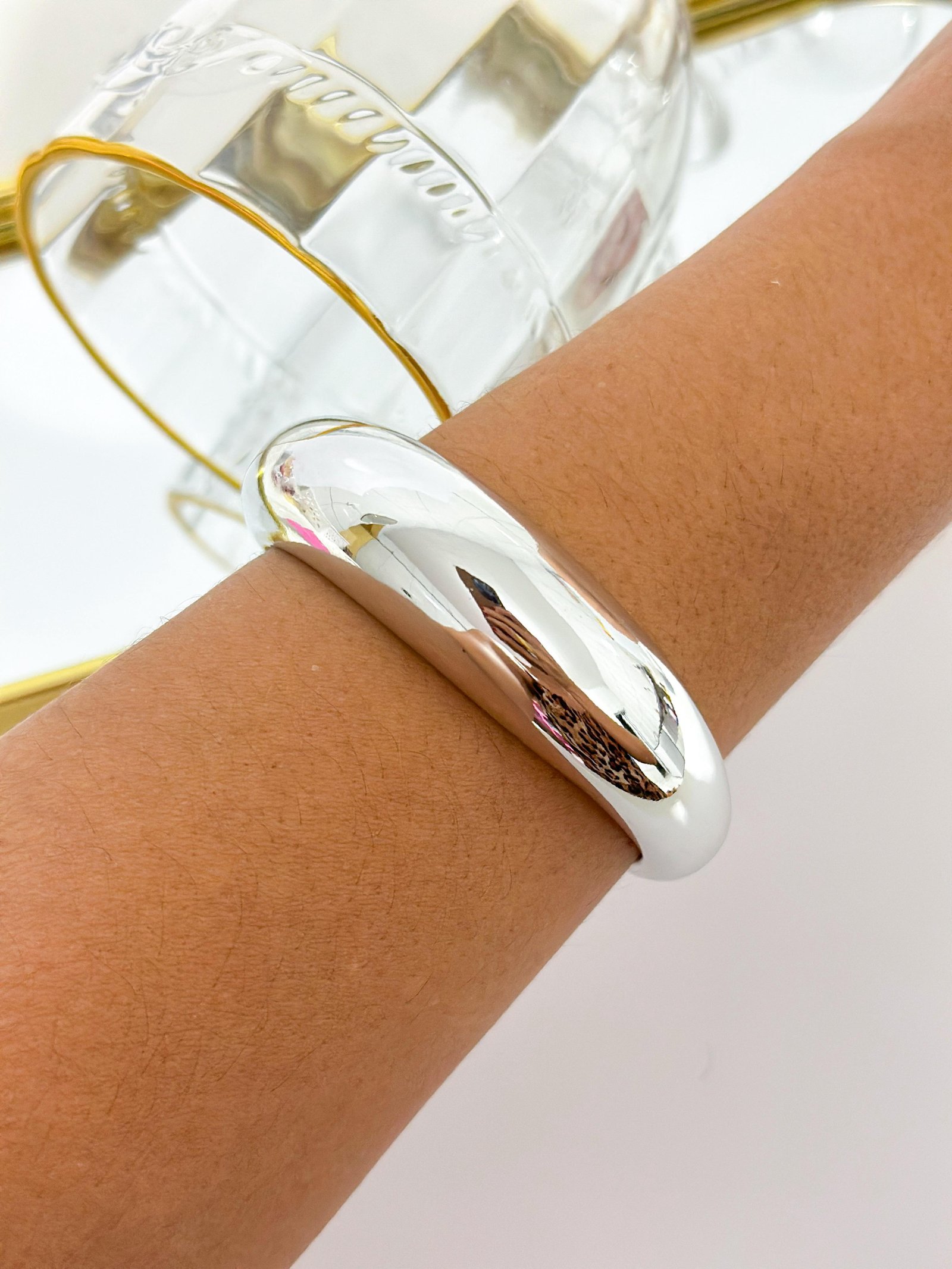 Bracelete Folheado Robusto ABS Liso Prata