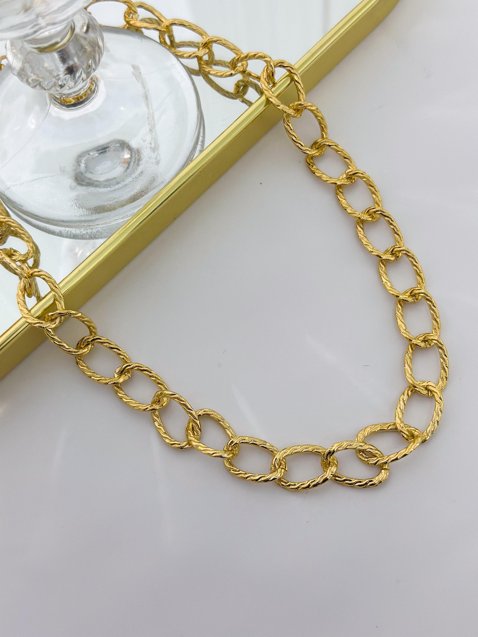 Colar Folheado Correntaria Groumet Longo Dourado 