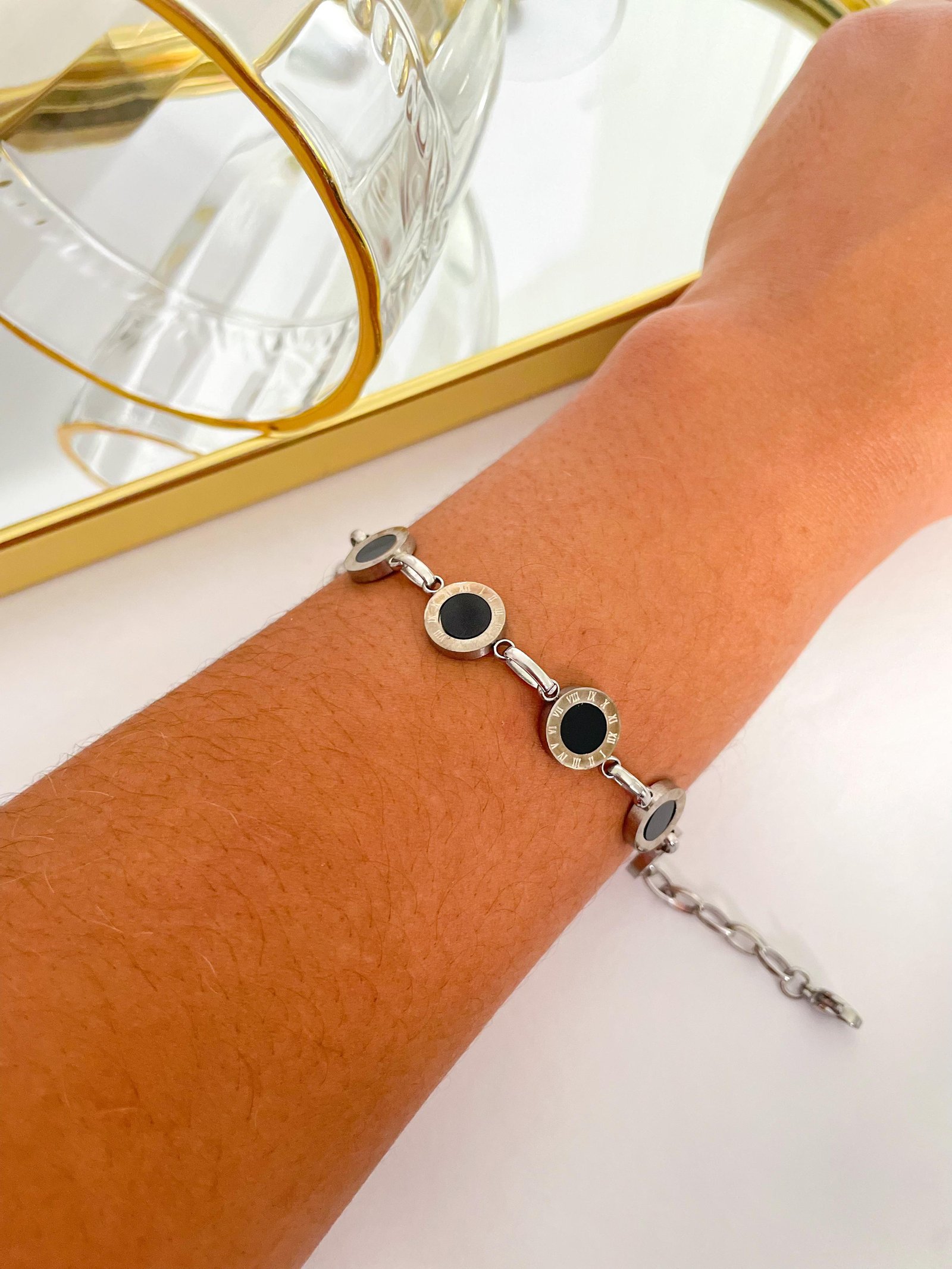 Pulseira Aço Inox Números Romanos Prata 