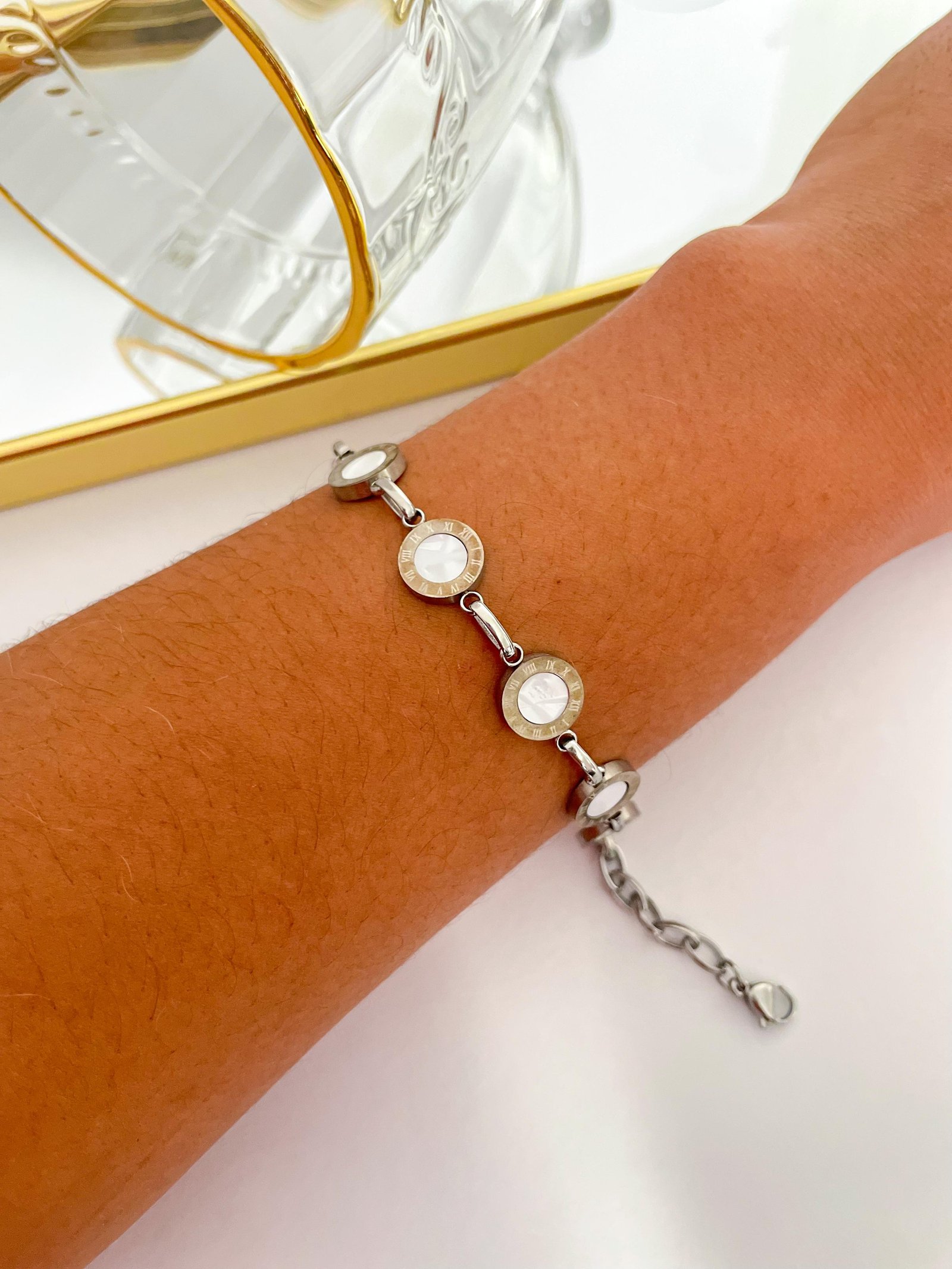 Pulseira Aço Inox Números Romanos Prata 