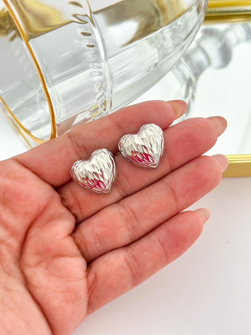 Brinco Folheado Coração Prata 