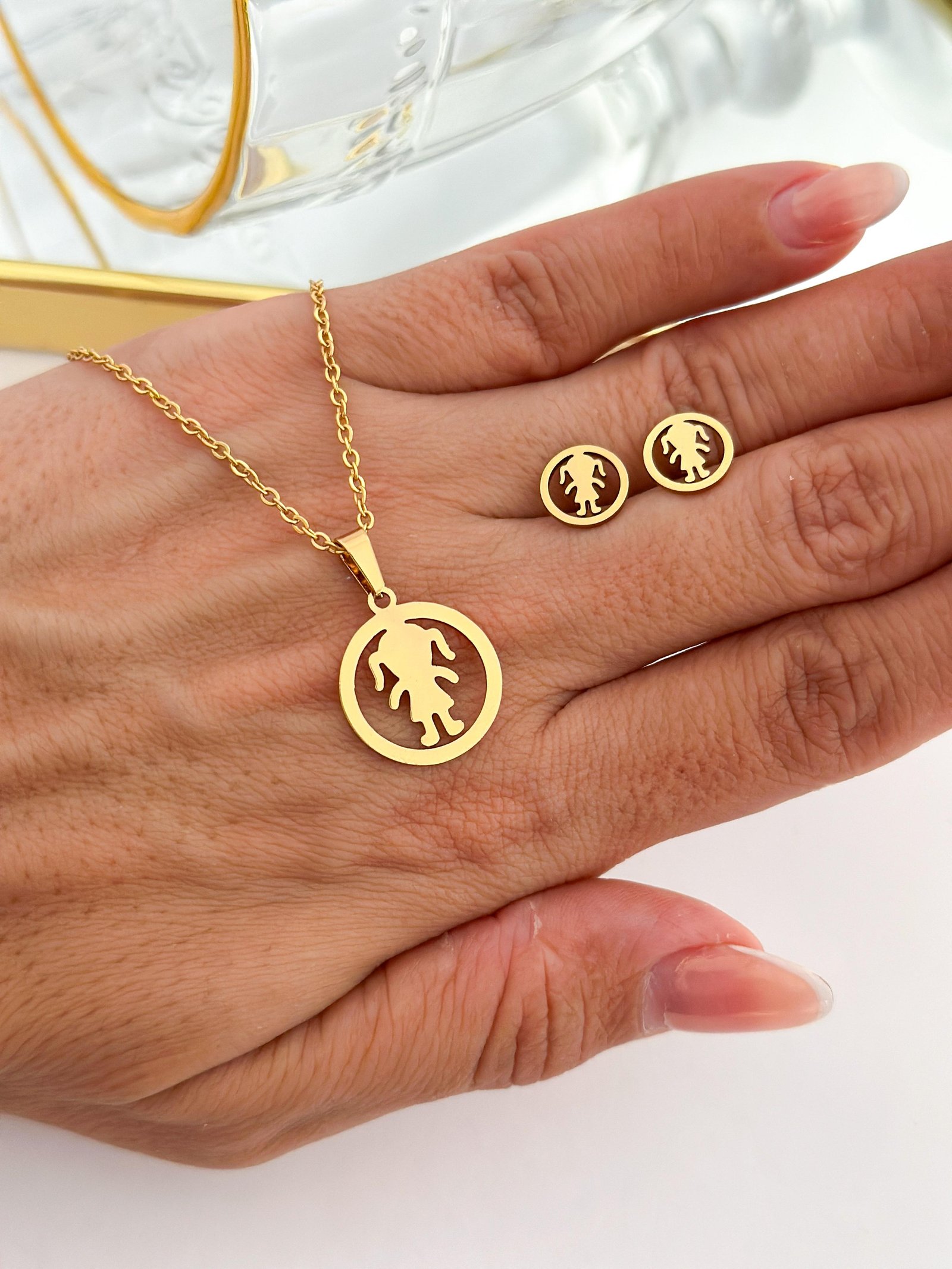 Conjunto Aço Inox Filhos Dourado 