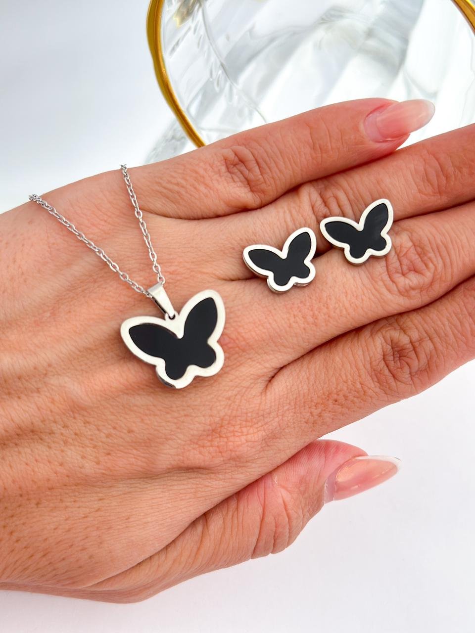 Conjunto Aço Inox Borboleta Resinada Prata 