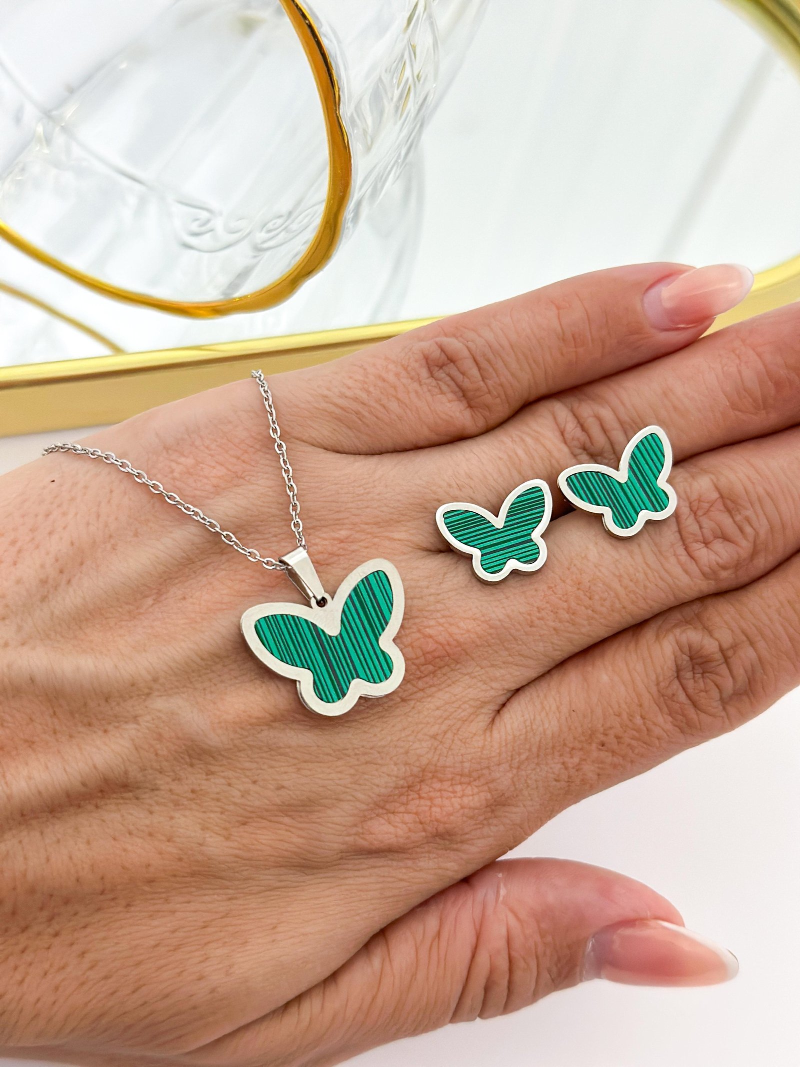 Conjunto Aço Inox Borboleta Resinada Prata 