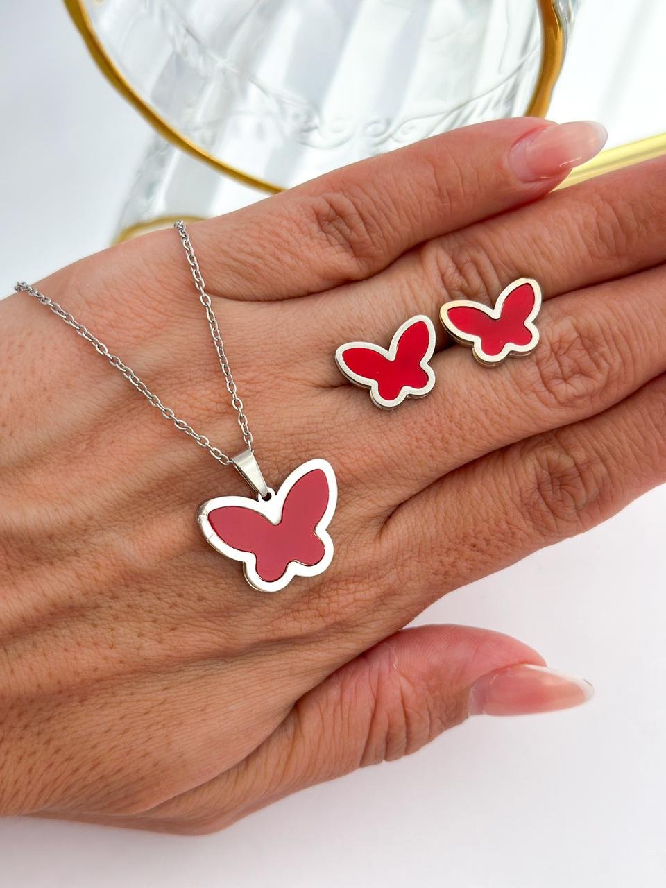 Conjunto Aço Inox Borboleta Resinada Prata 