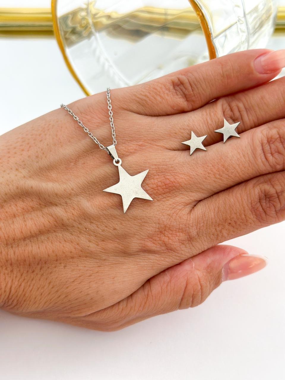 Conjunto Aço Inox Estrela Prata 