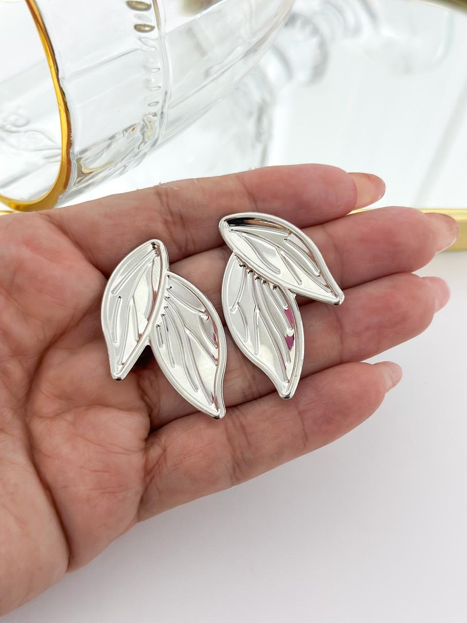 Brinco Folheado 2 Folhas Prata 