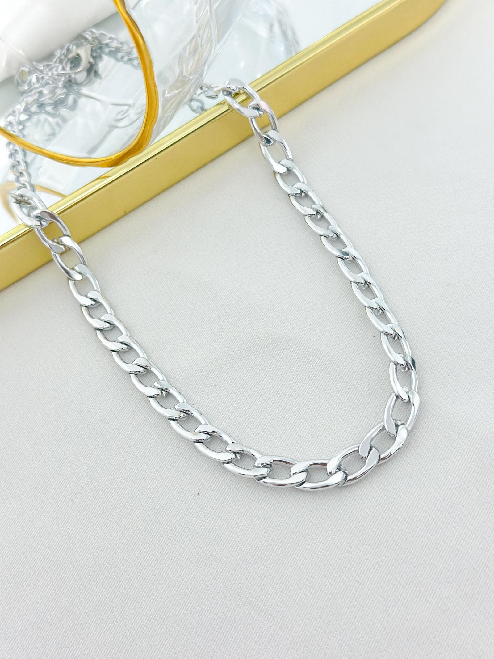 Colar Folheado Correntaria Groumet Prata 