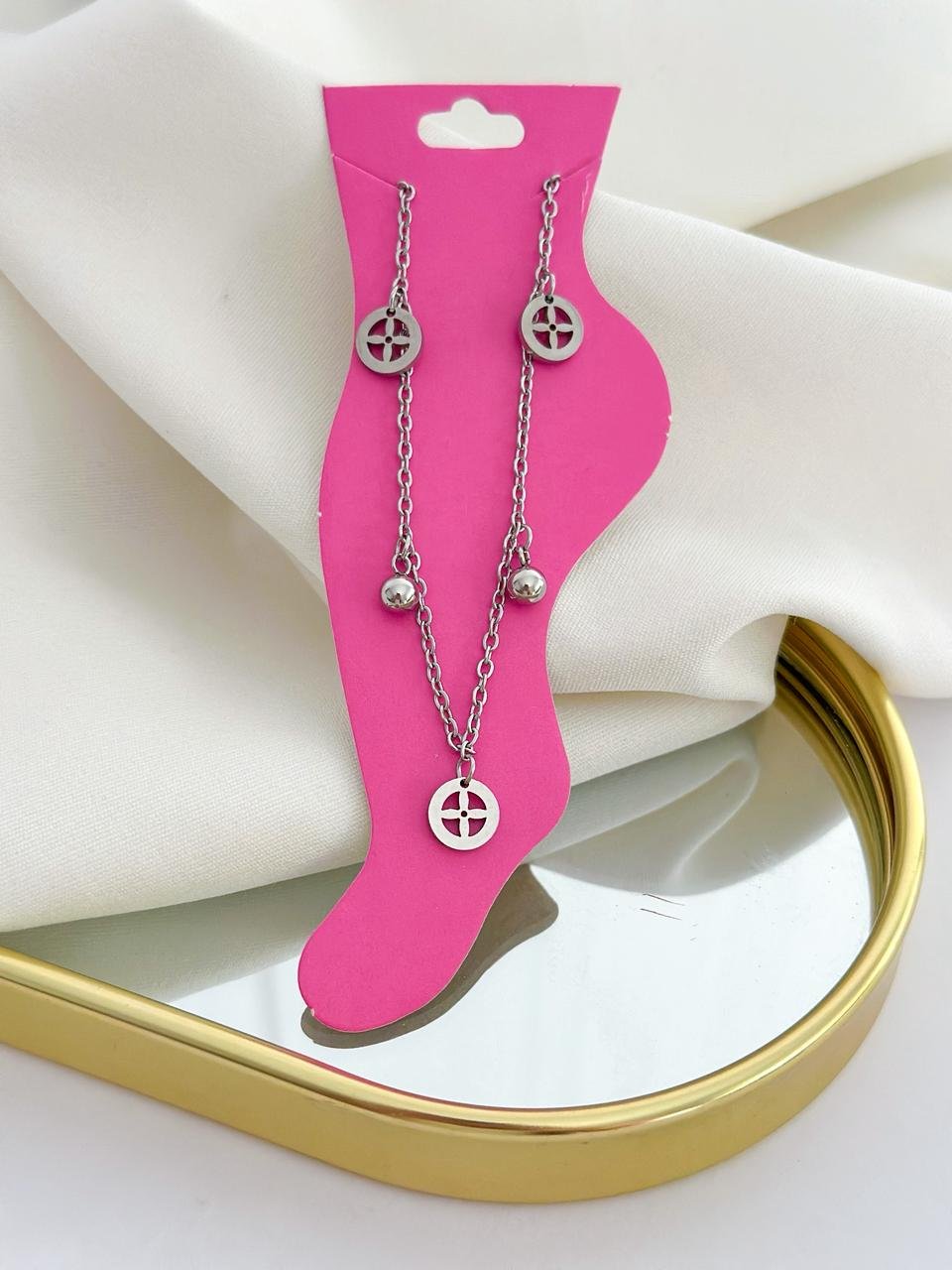 Tornozeleira Aço Inox Flor Prata