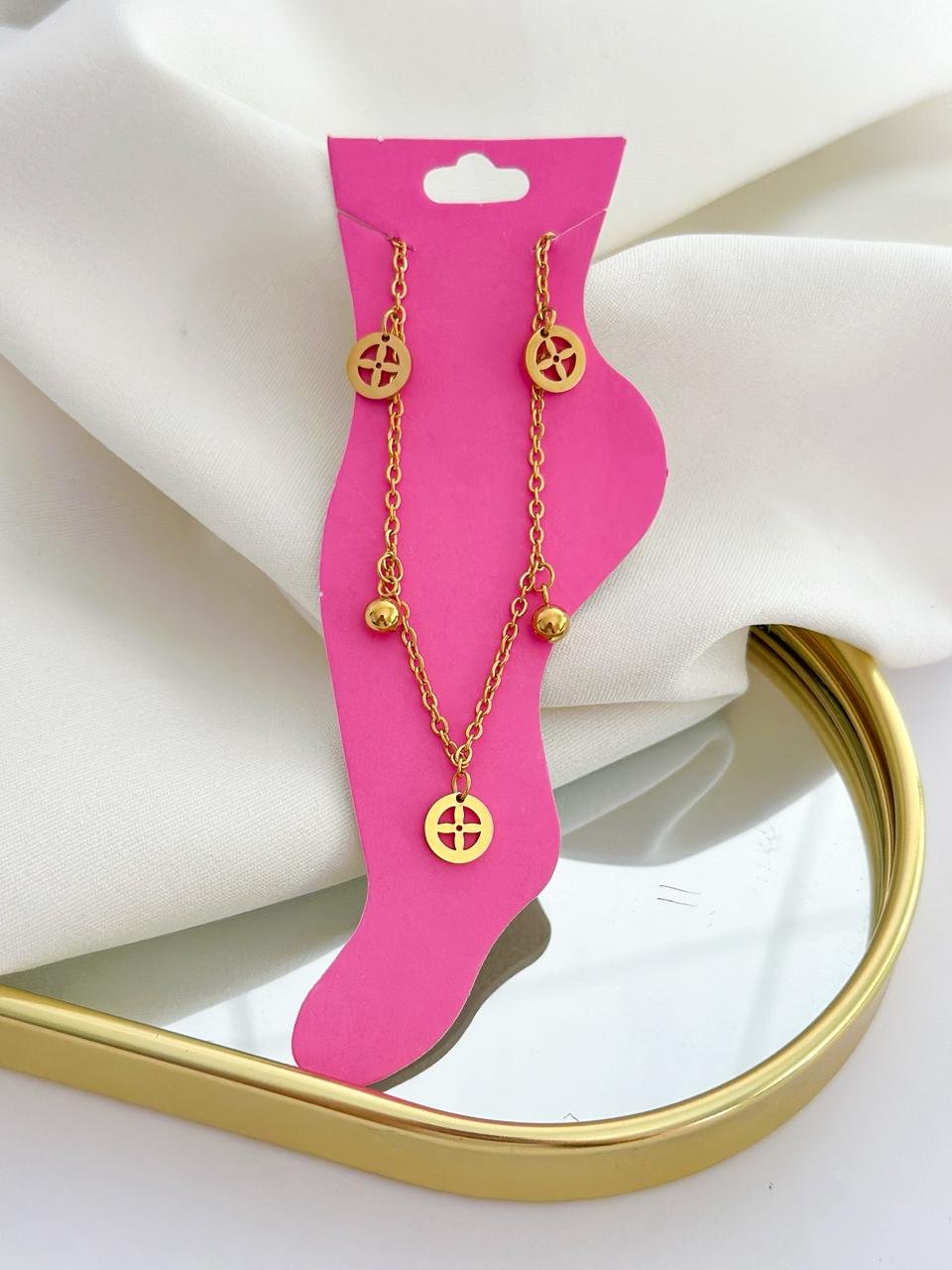 Tornozeleira Aço Inox Flor Dourada 