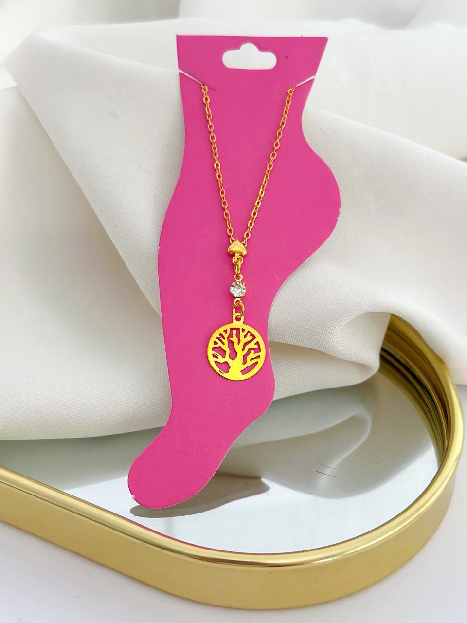 Tornozeleira Folheado Arvore Da Vida Dourada 