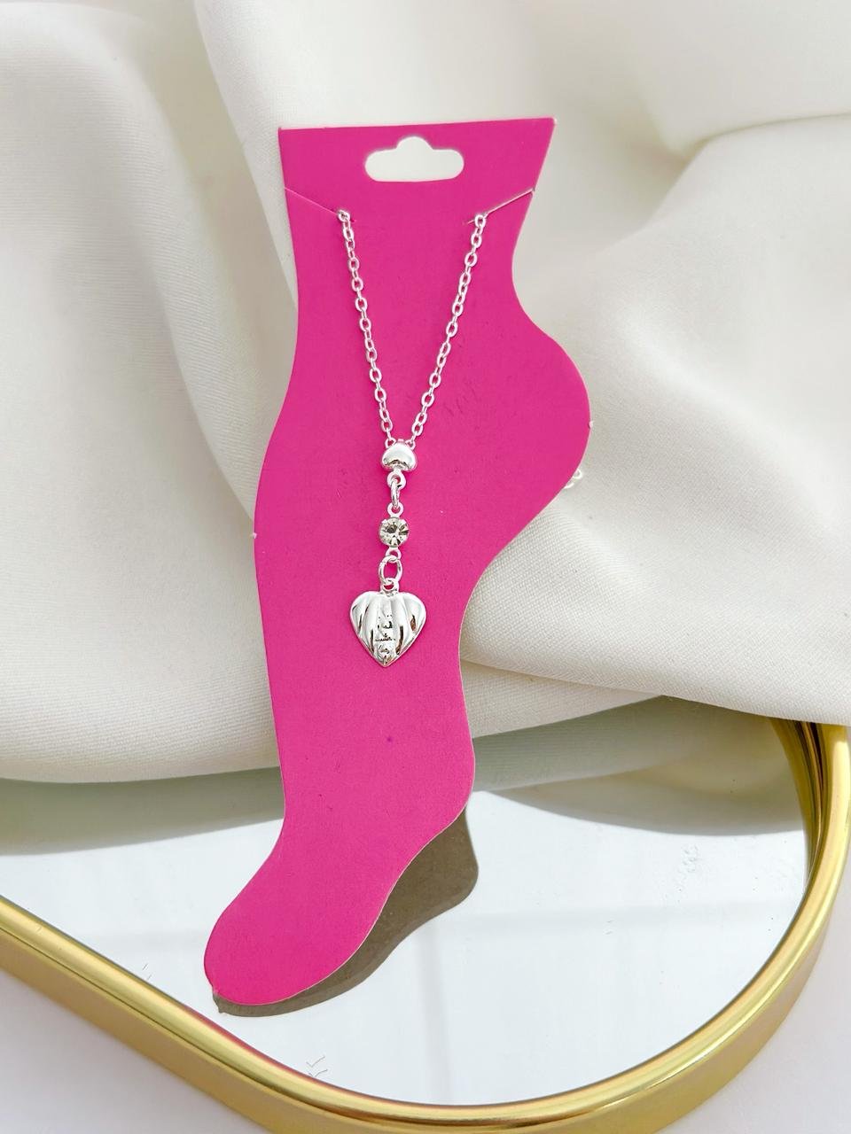 Tornozeleira Folheada Coração Prata