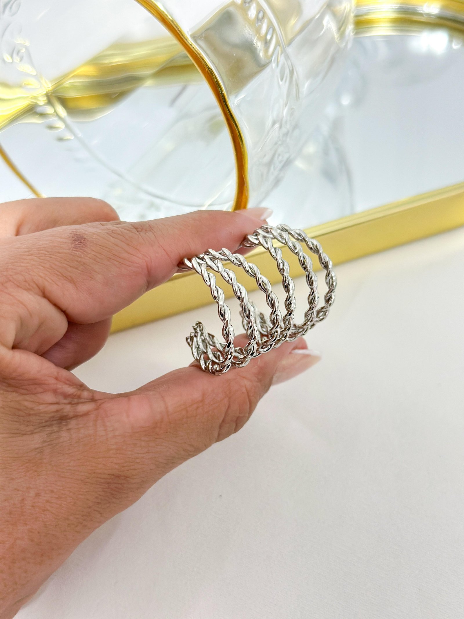 Brinco Folheado Triplo Fio Torcido Prata