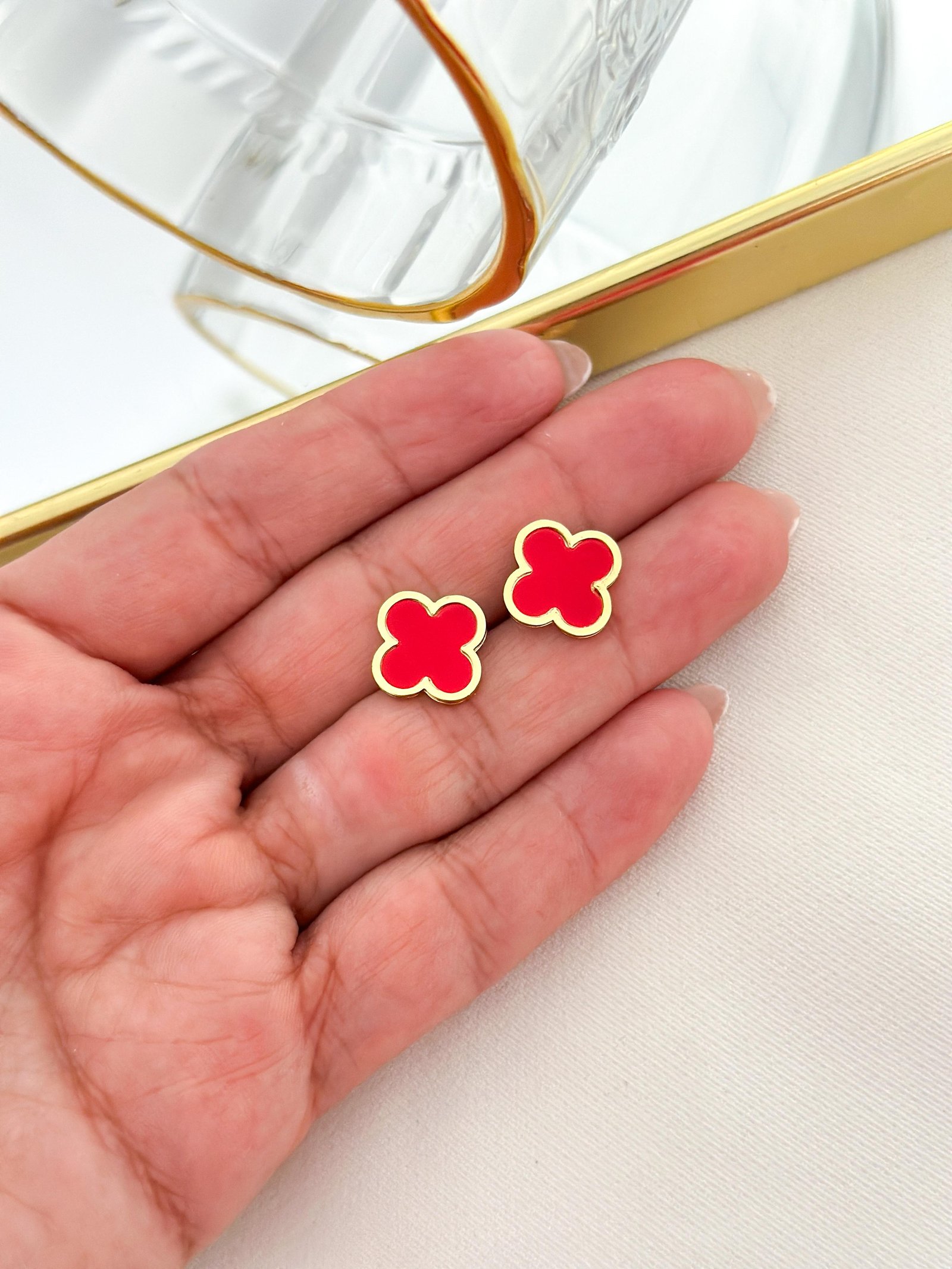 Brinco Aço Inox Virginia Resinado Vermelho Dourado 