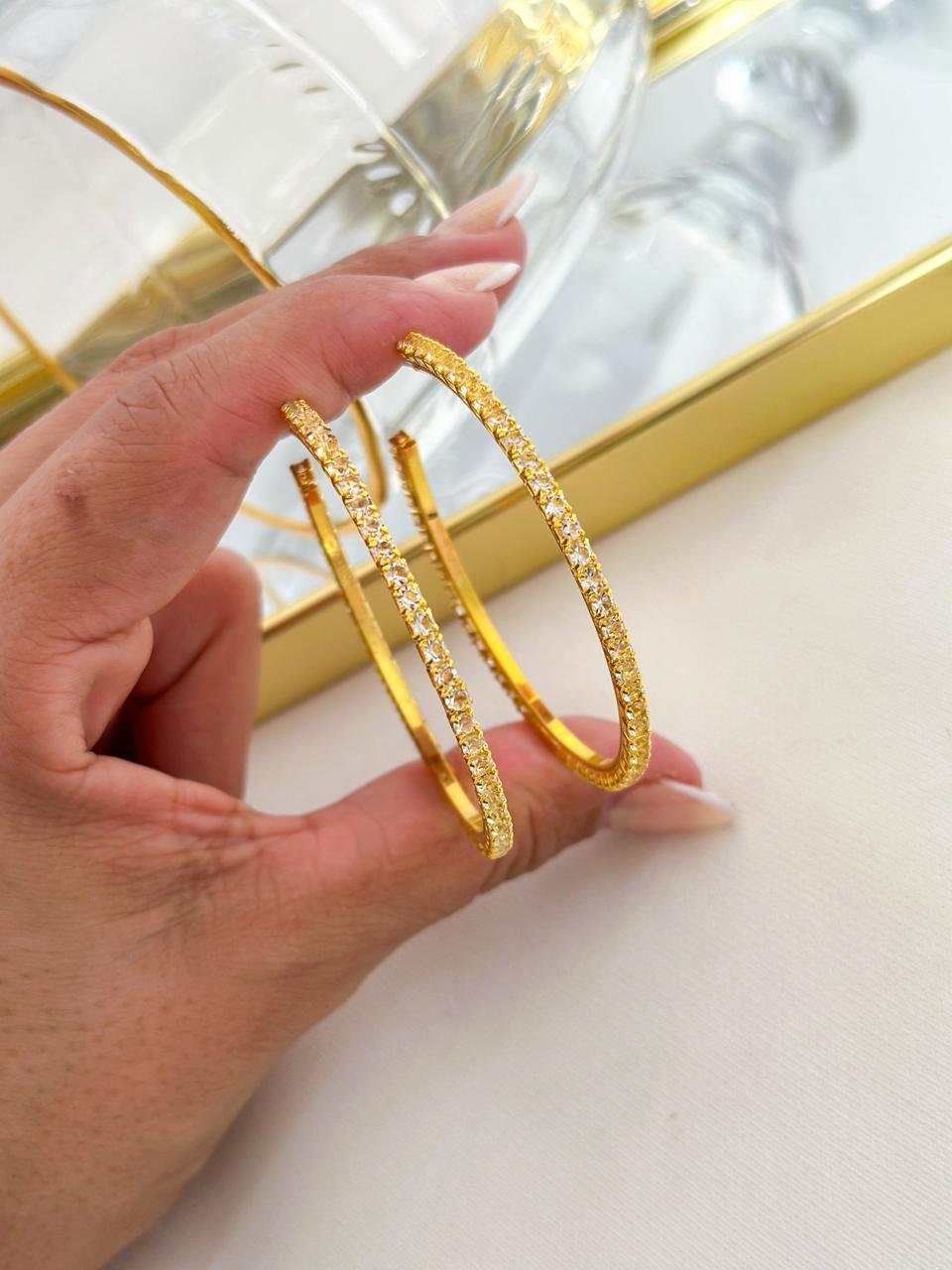 Argola Folheada Cravejada G Dourado