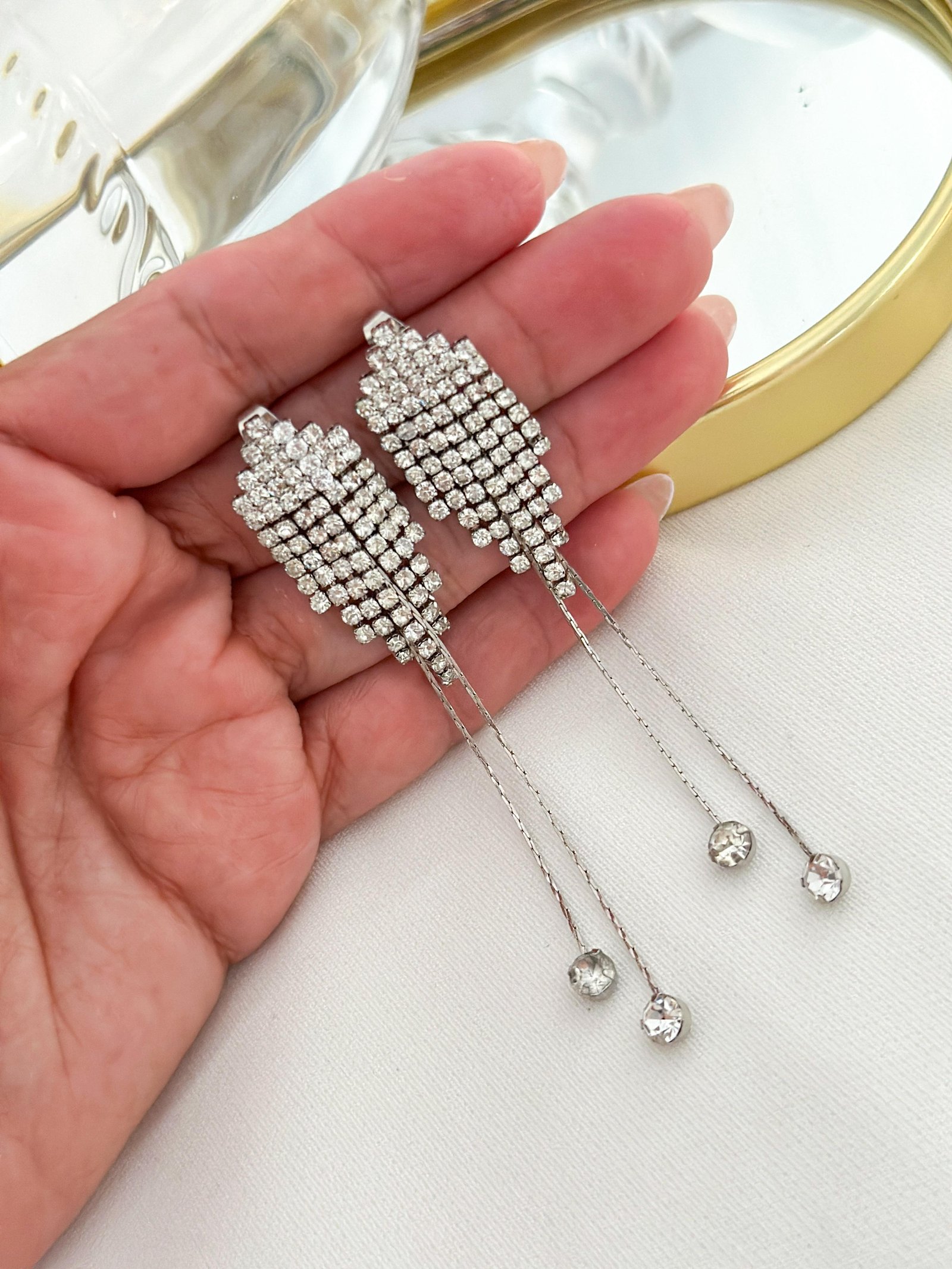 Brinco Folheado Strass Taracha Dupla Prata