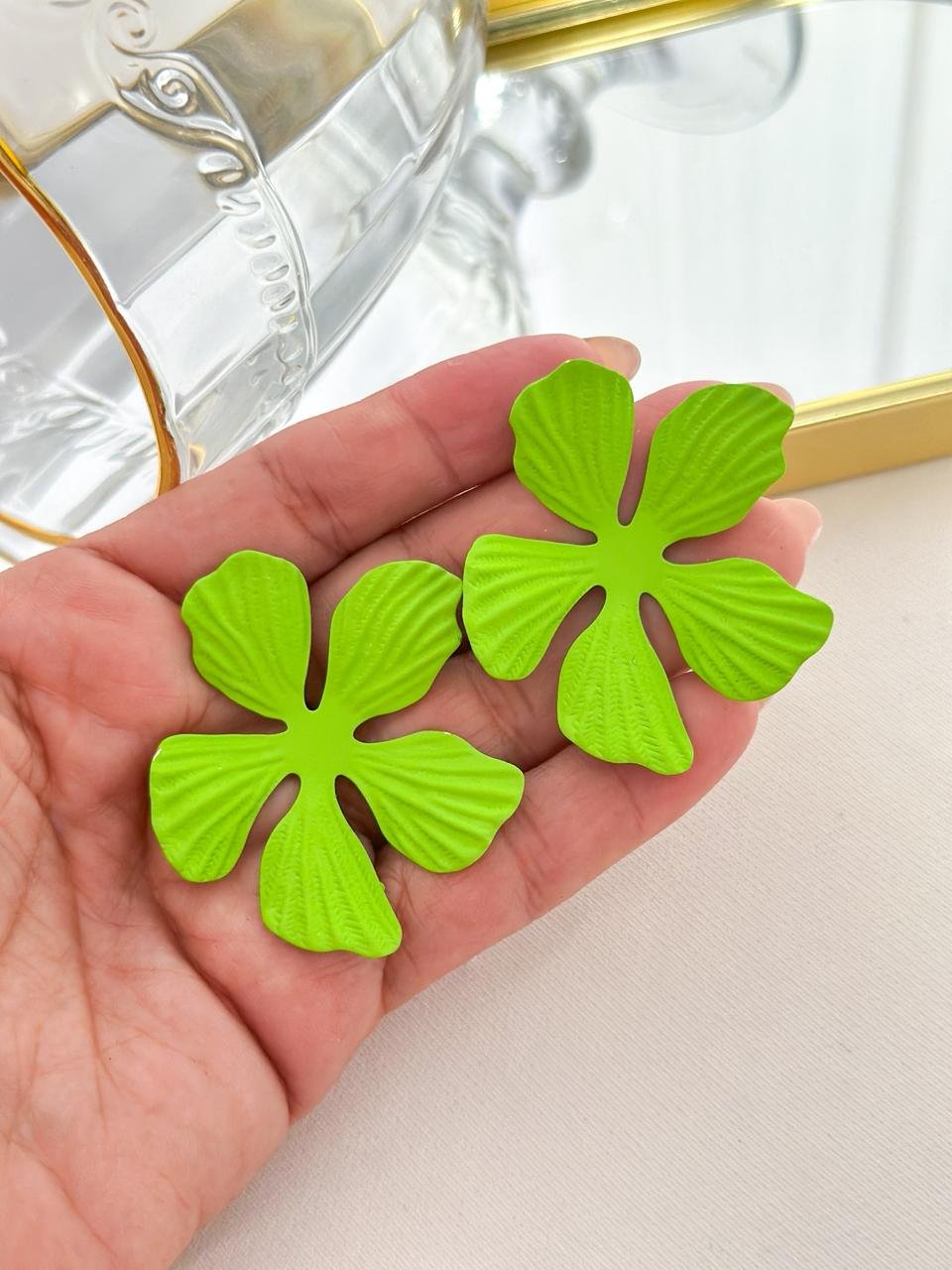 Brinco Flor Colorido Verão Verde Limão