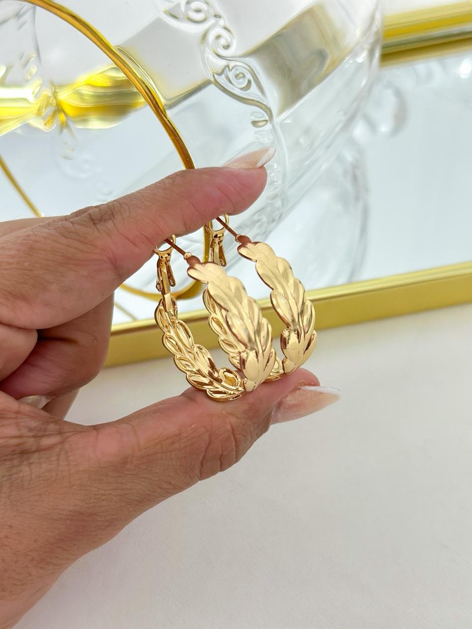 Argola Folheado Folha M Dourado 