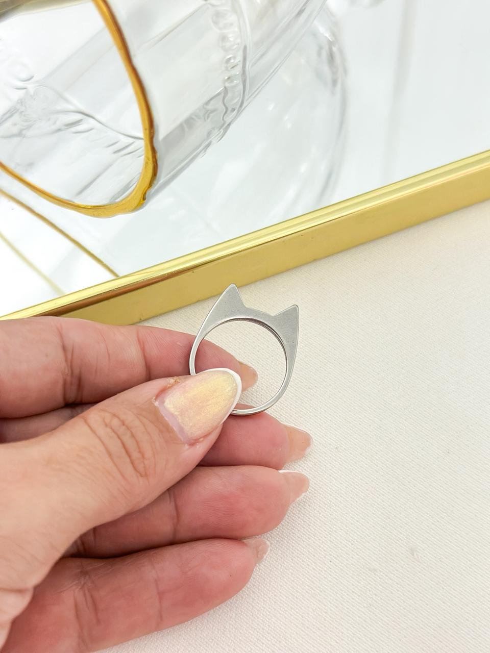 Anel Aço Inox Gatinho Dourado