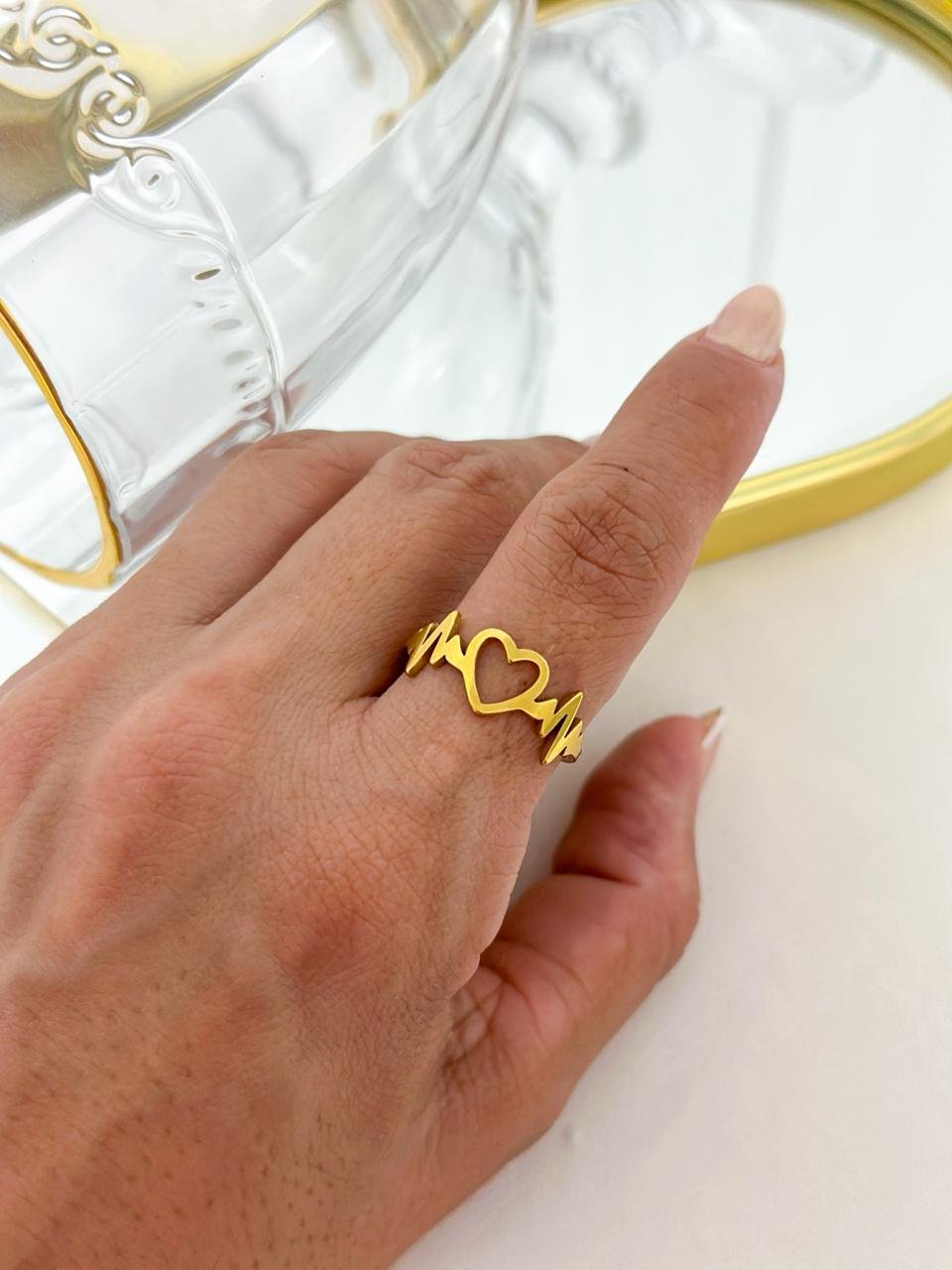 Anel Aço Inox Batimentos Dourado 