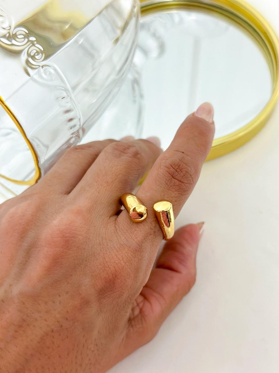 Anel Folheado Regulavel Dourado