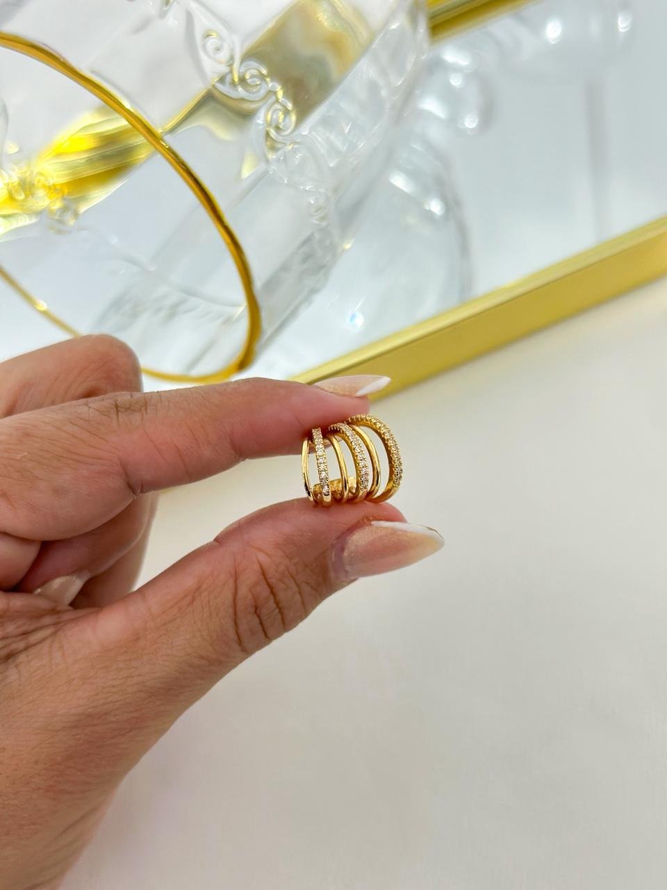 Brinco Folheado Fake Cravejado Zirconia Dourado