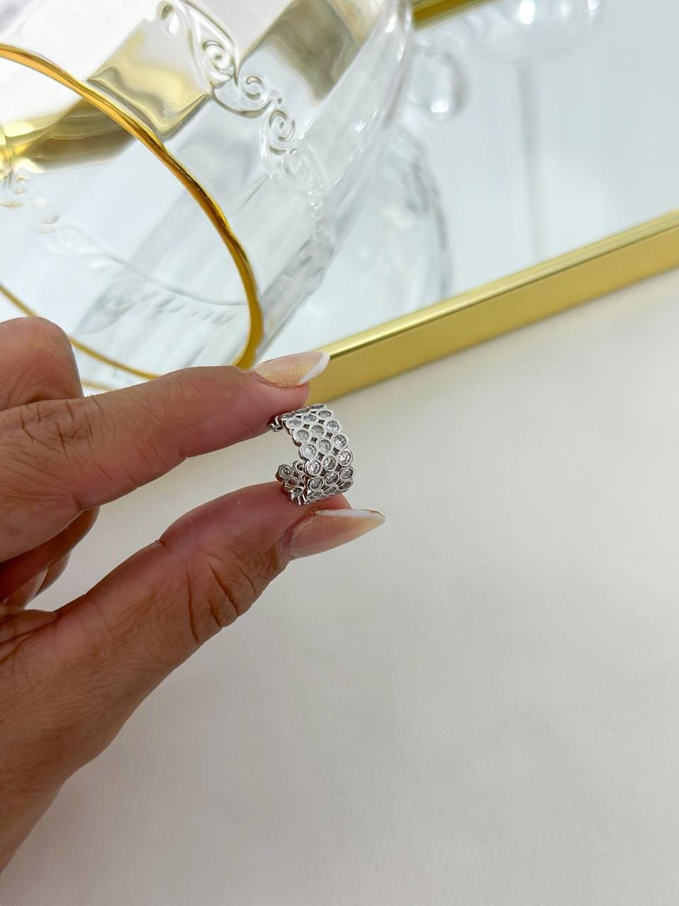 Brinco Folheado Fake Circulos Zicrconia Prata