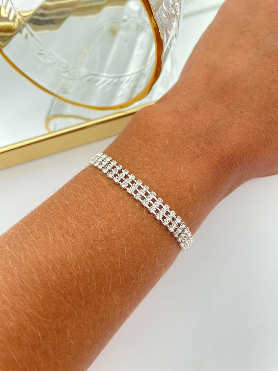 Pulseira Folheada Riviera Tripla Prata 