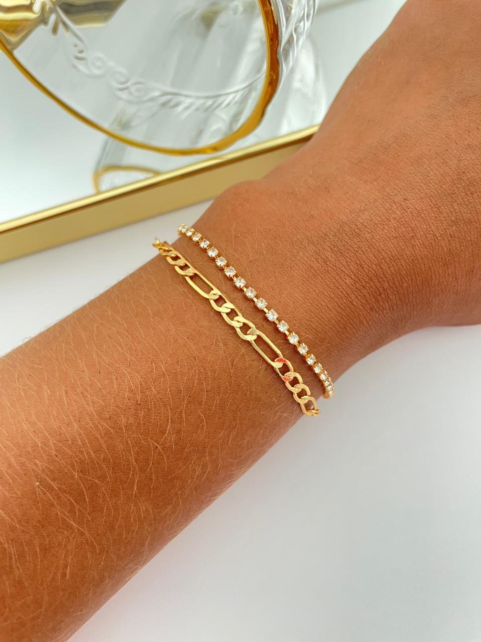 Pulseira Folheada Dupla Riviera Dourada 