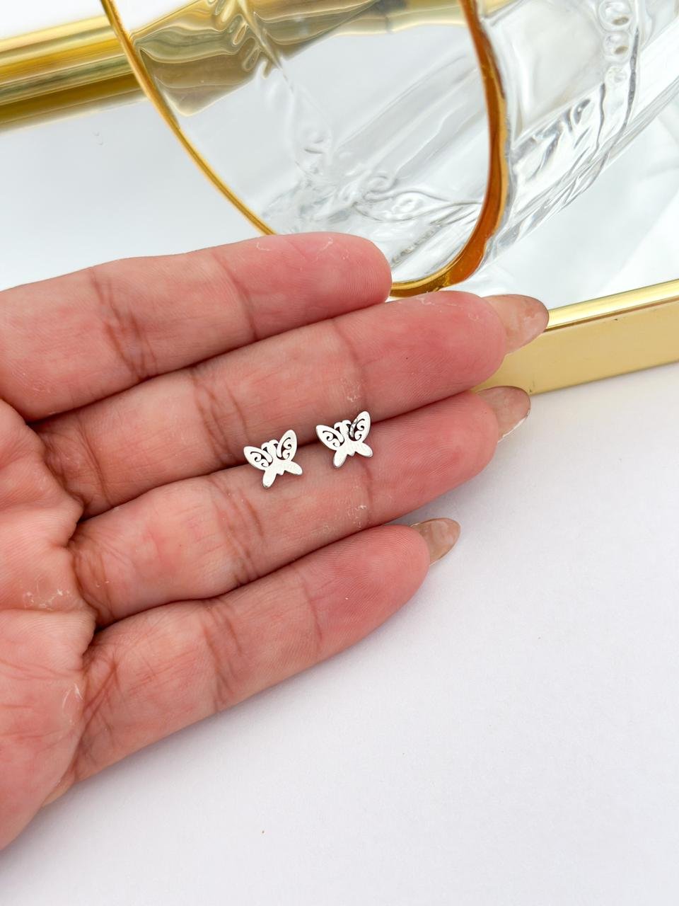 Brinco Aço Inox Borboleta M Prata