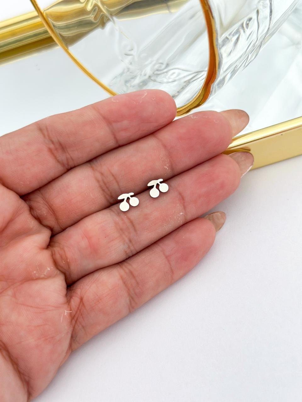 Brinco Aço Inox Cereja PP Prata