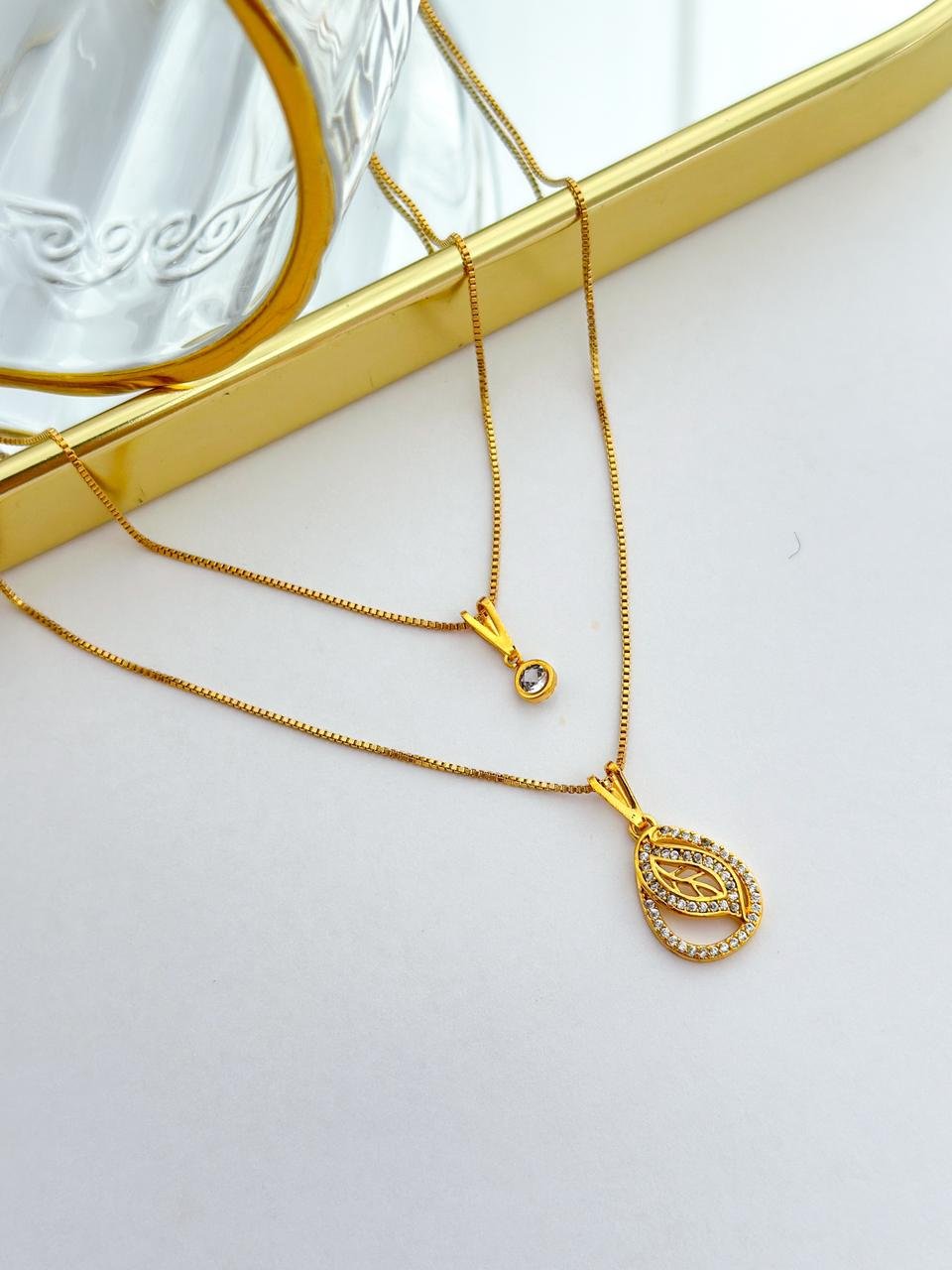 Colar Folheado Duplo Cravejado Dourado 