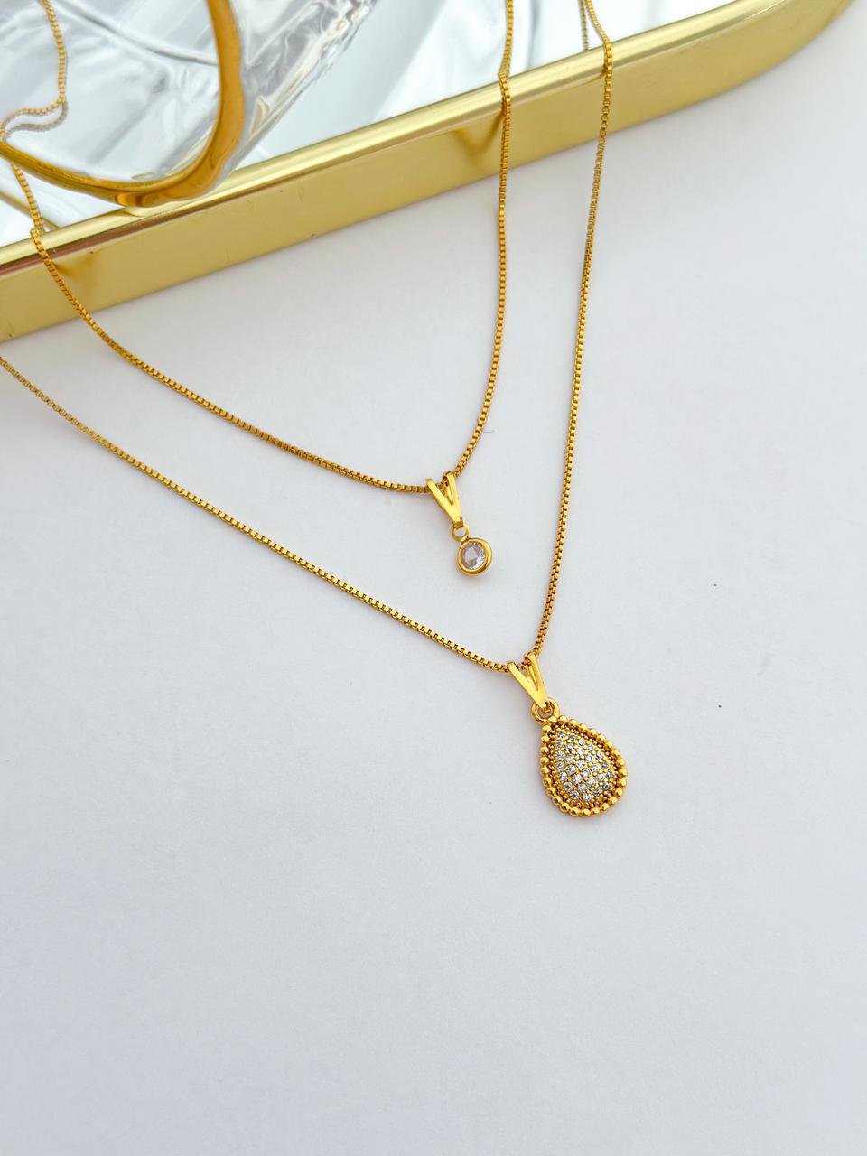 Colar Folheado Duplo Cravejado Dourado 