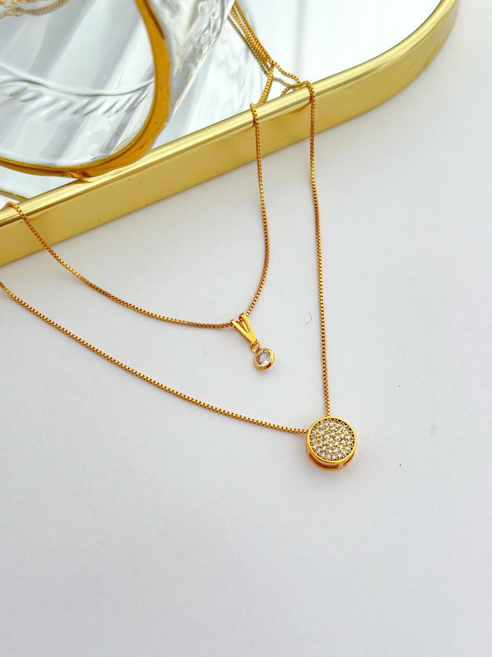 Colar Folheado Duplo Cravejado Dourado  