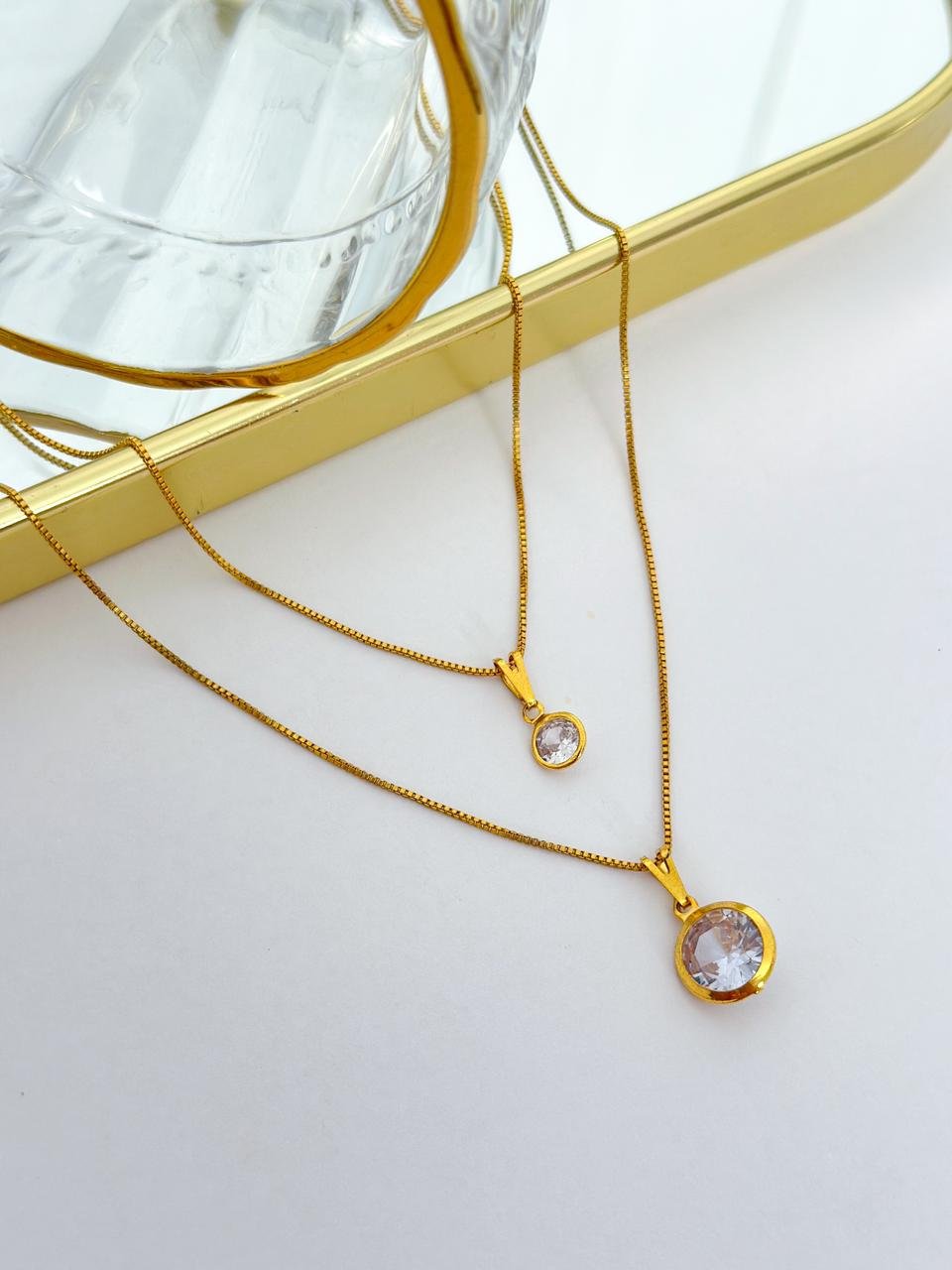 Colar Folheado Duplo Ponto de Luz Dourado 