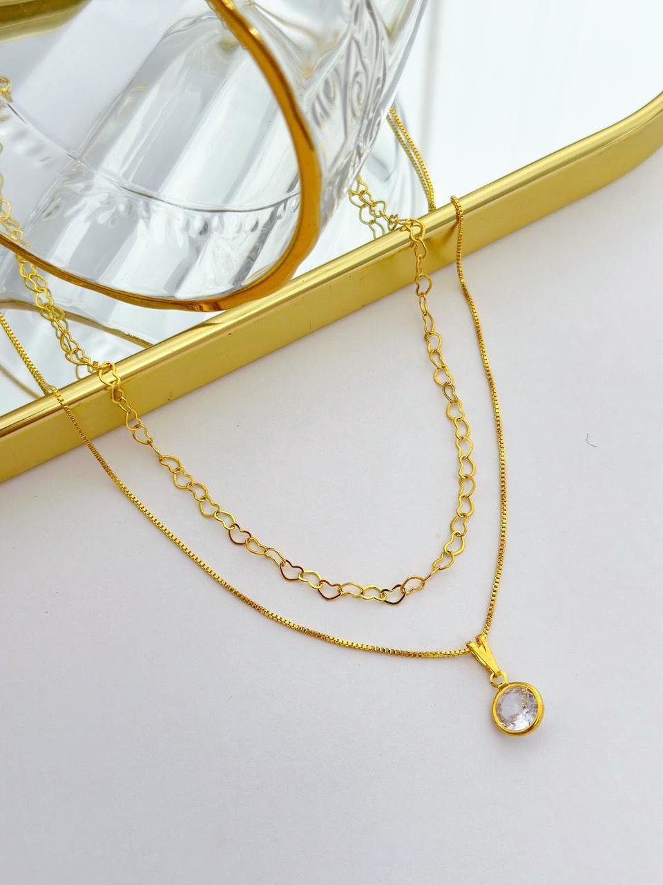 Colar Folheado Duplo Ponto de Luz Dourado 