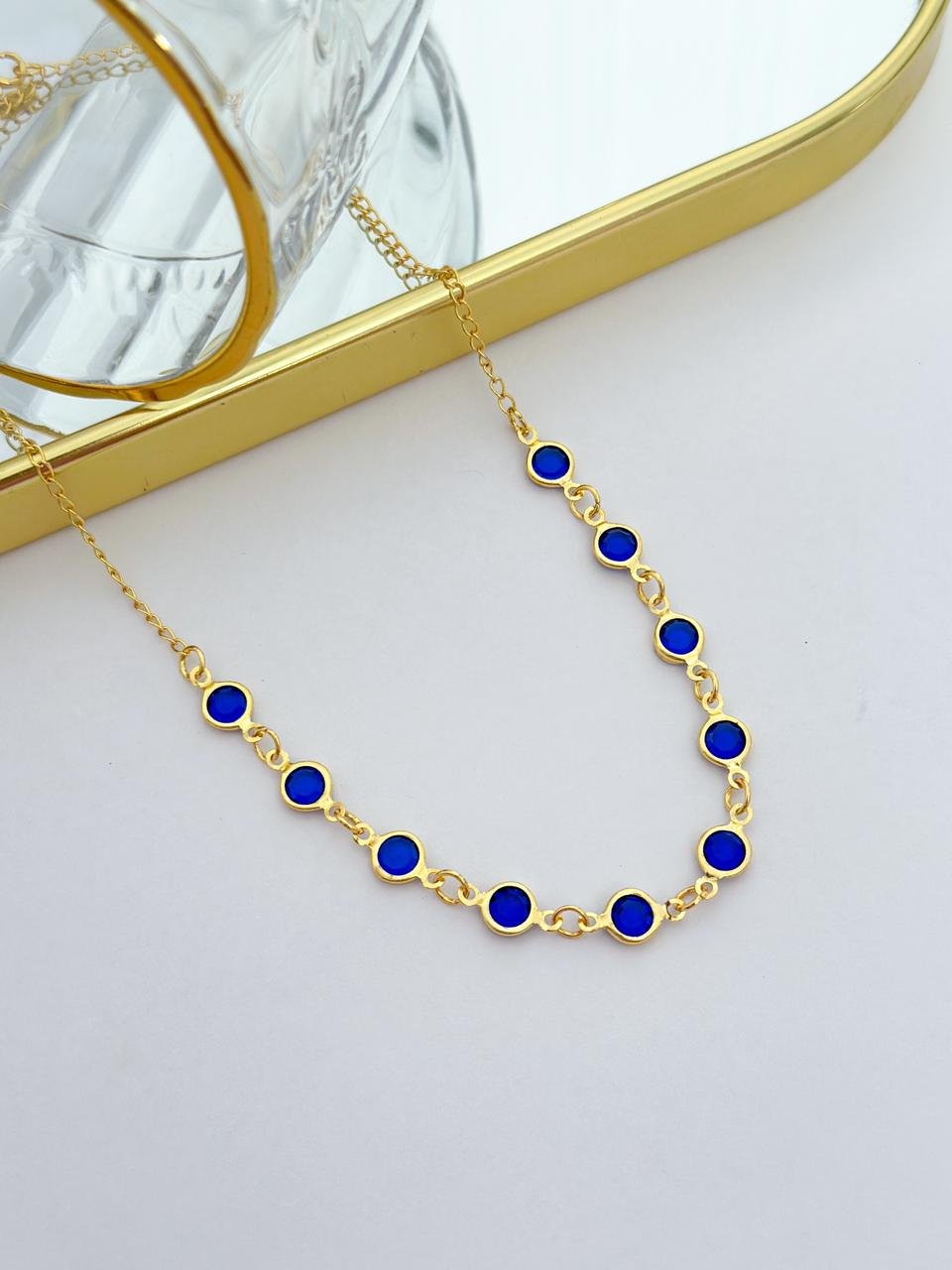 Chocker Folheada Tiffany Azul Dourada 