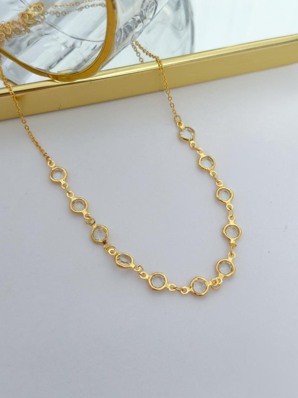 Chocker Folheada Tiffany Transparente Dourada 